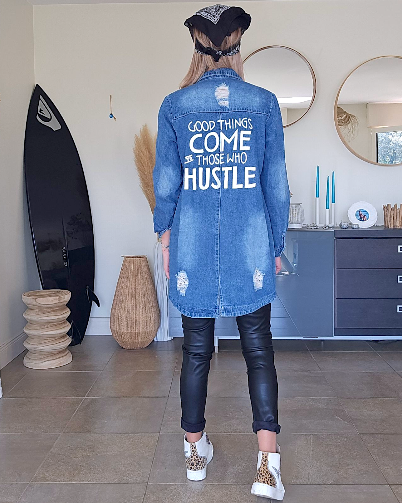 Veste denim à tags