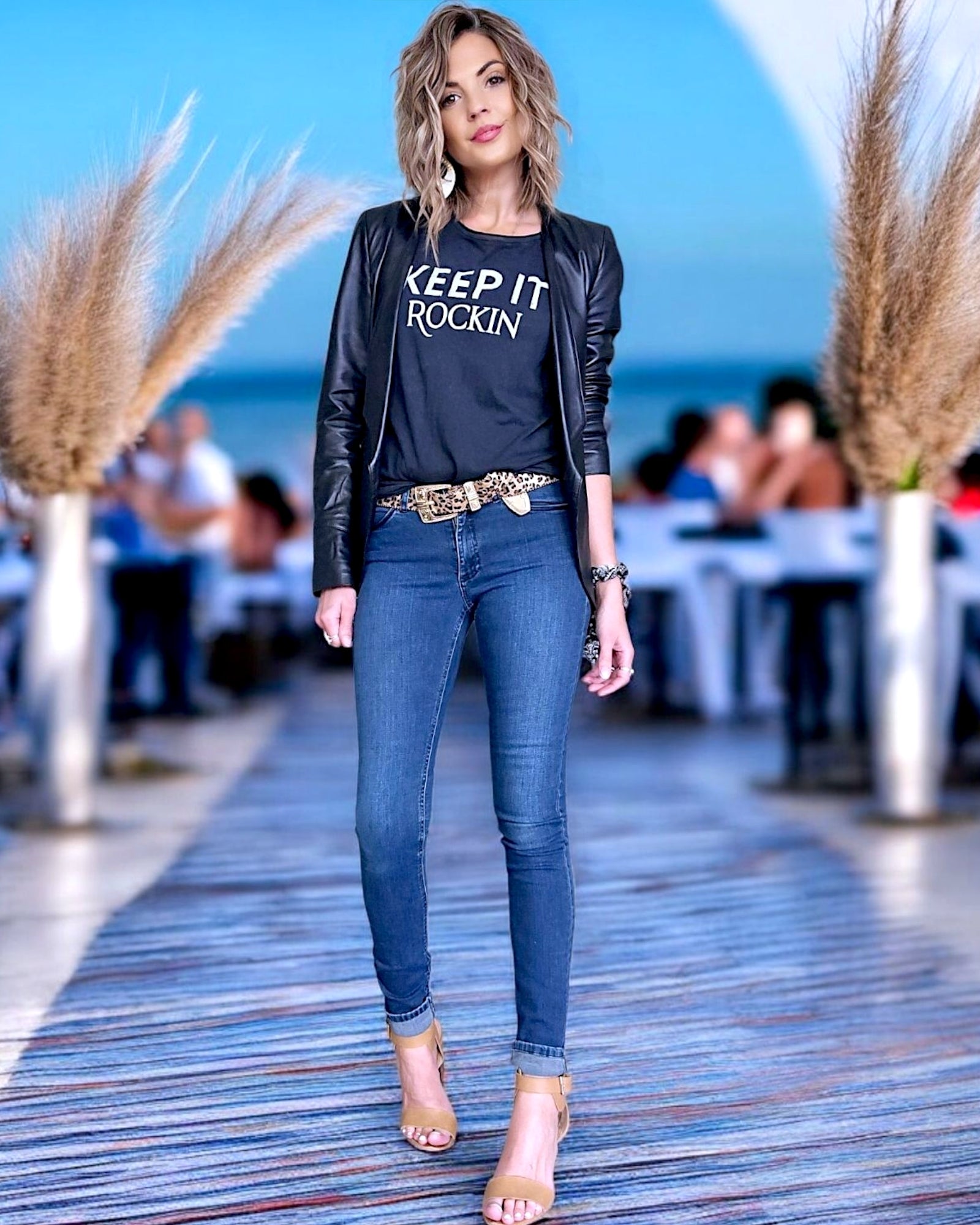 Veste cuir + T-shirt