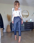 Pantalon jogg marin cuir