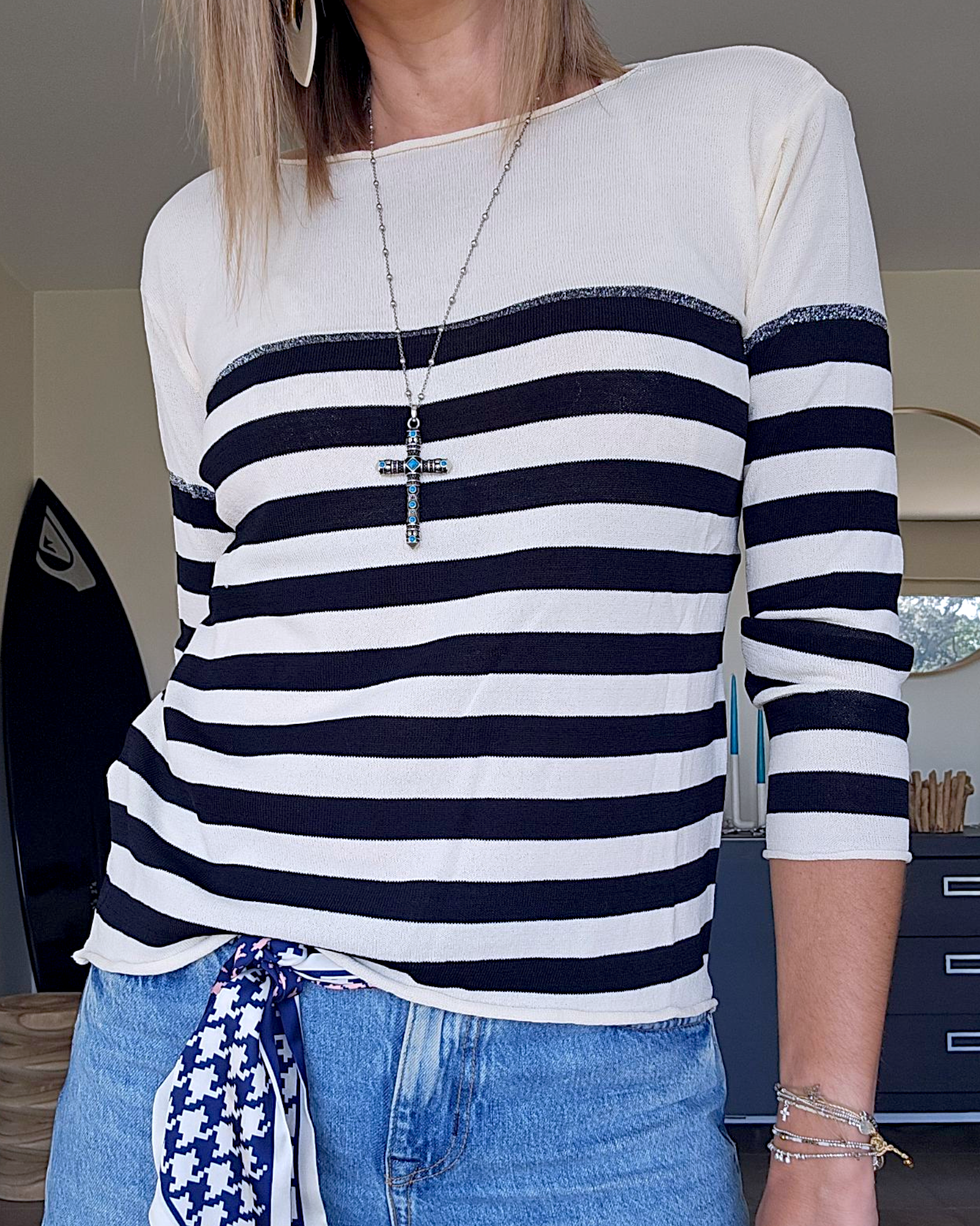 Pull fin marinière
