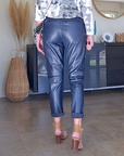 Pantalon jogg marin cuir