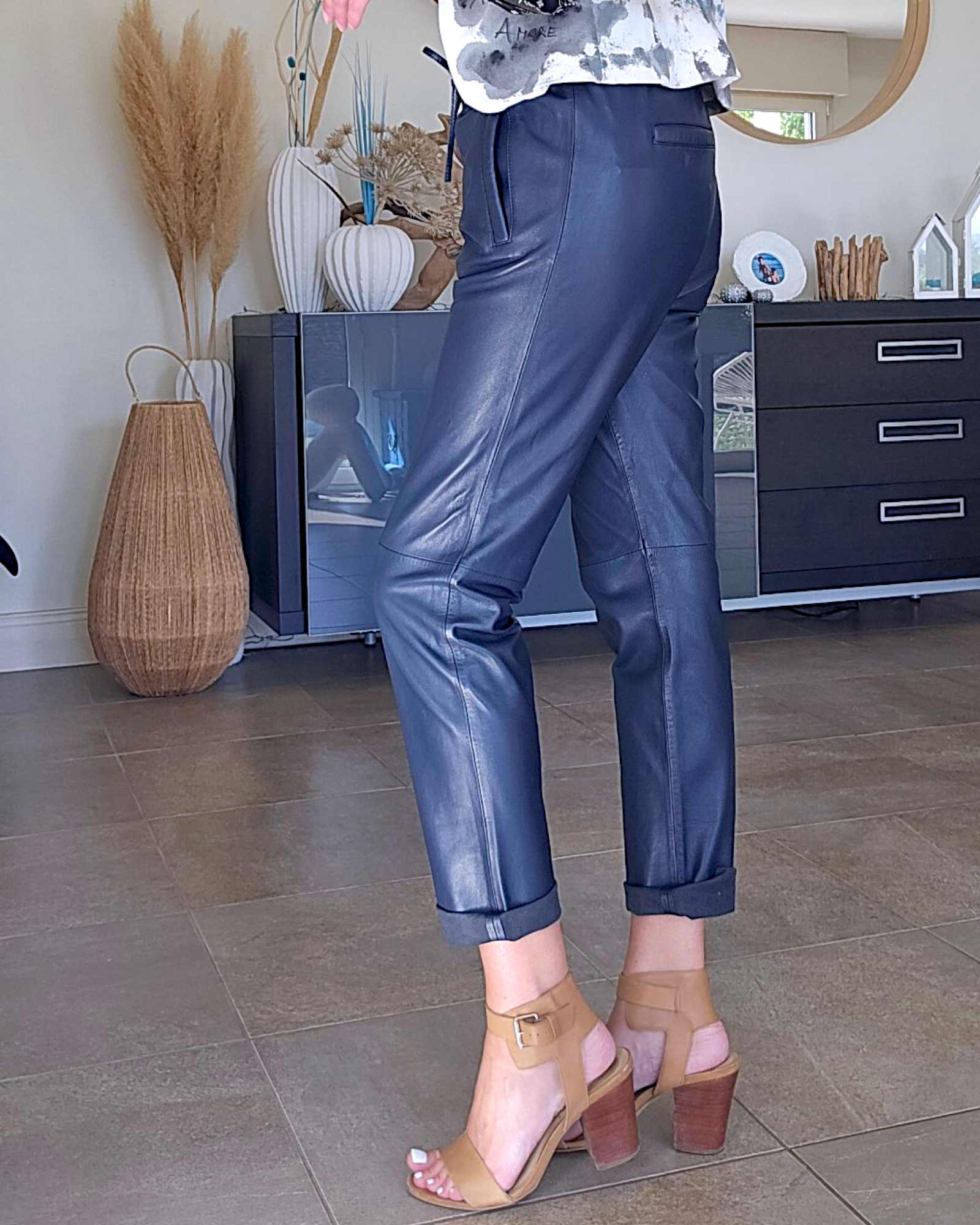 Pantalon jogg marin cuir