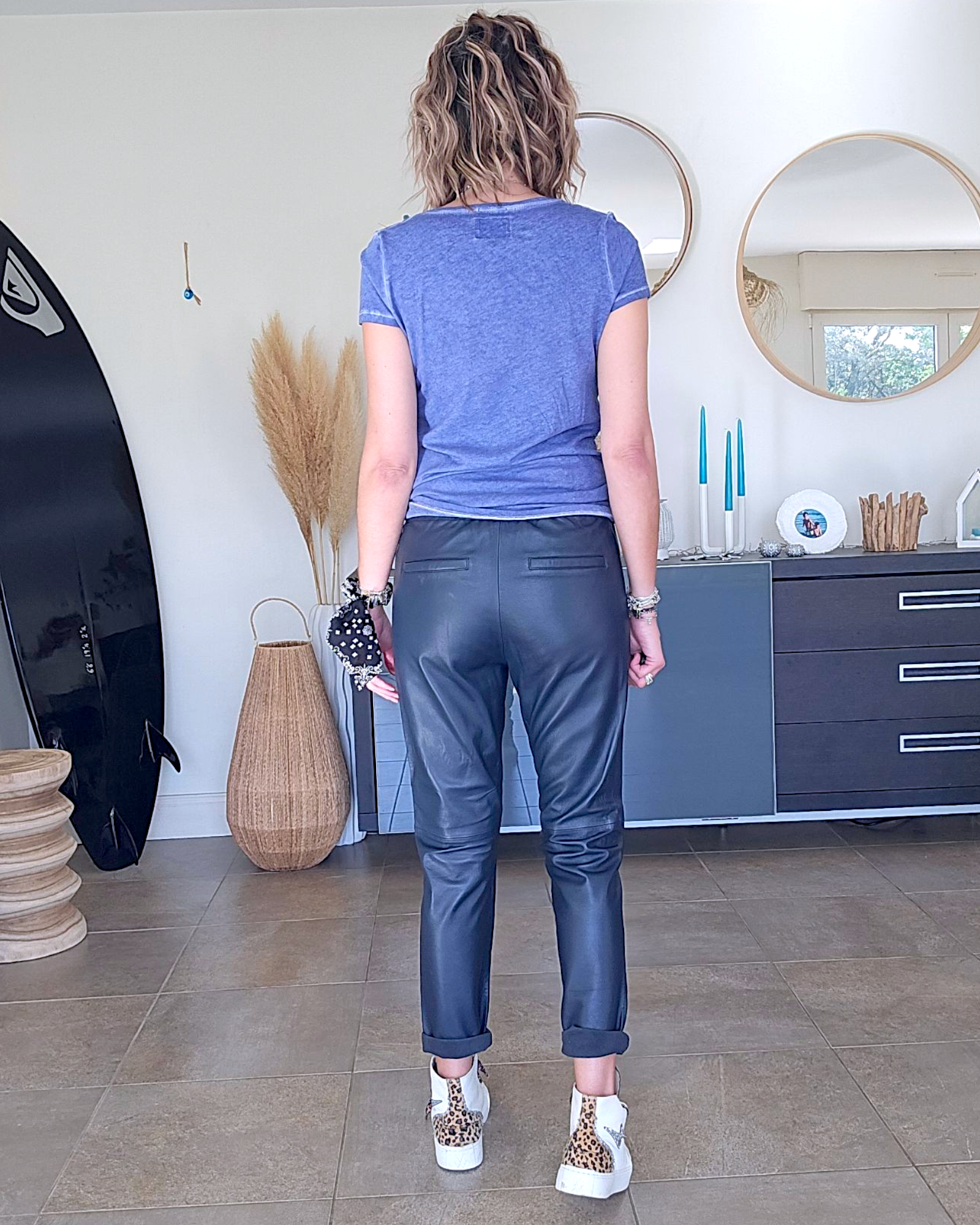 Pantalon jogg marin cuir