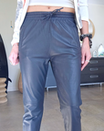 Pantalon jogg marin cuir