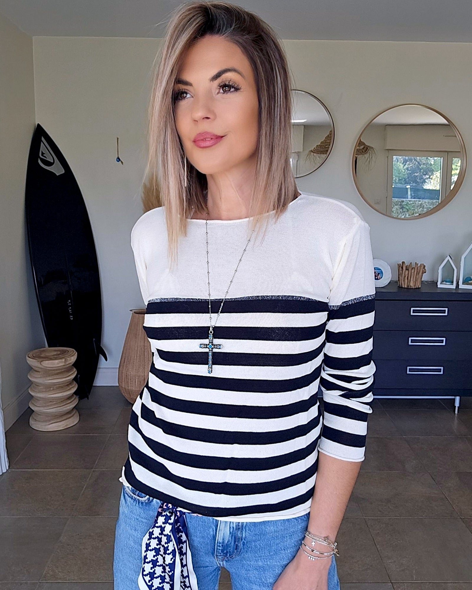 Pull fin marinière