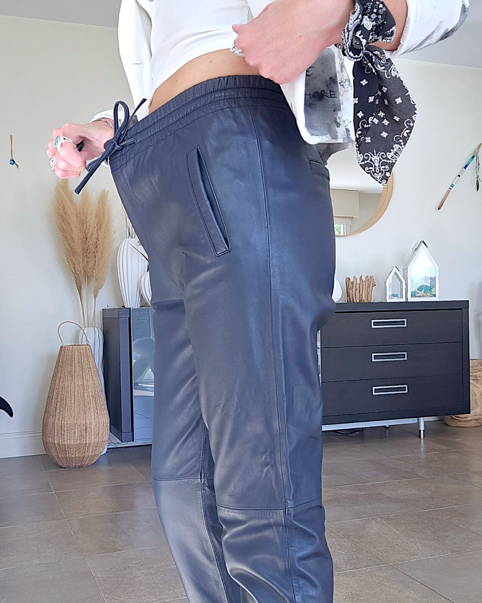 Pantalon jogg marin cuir