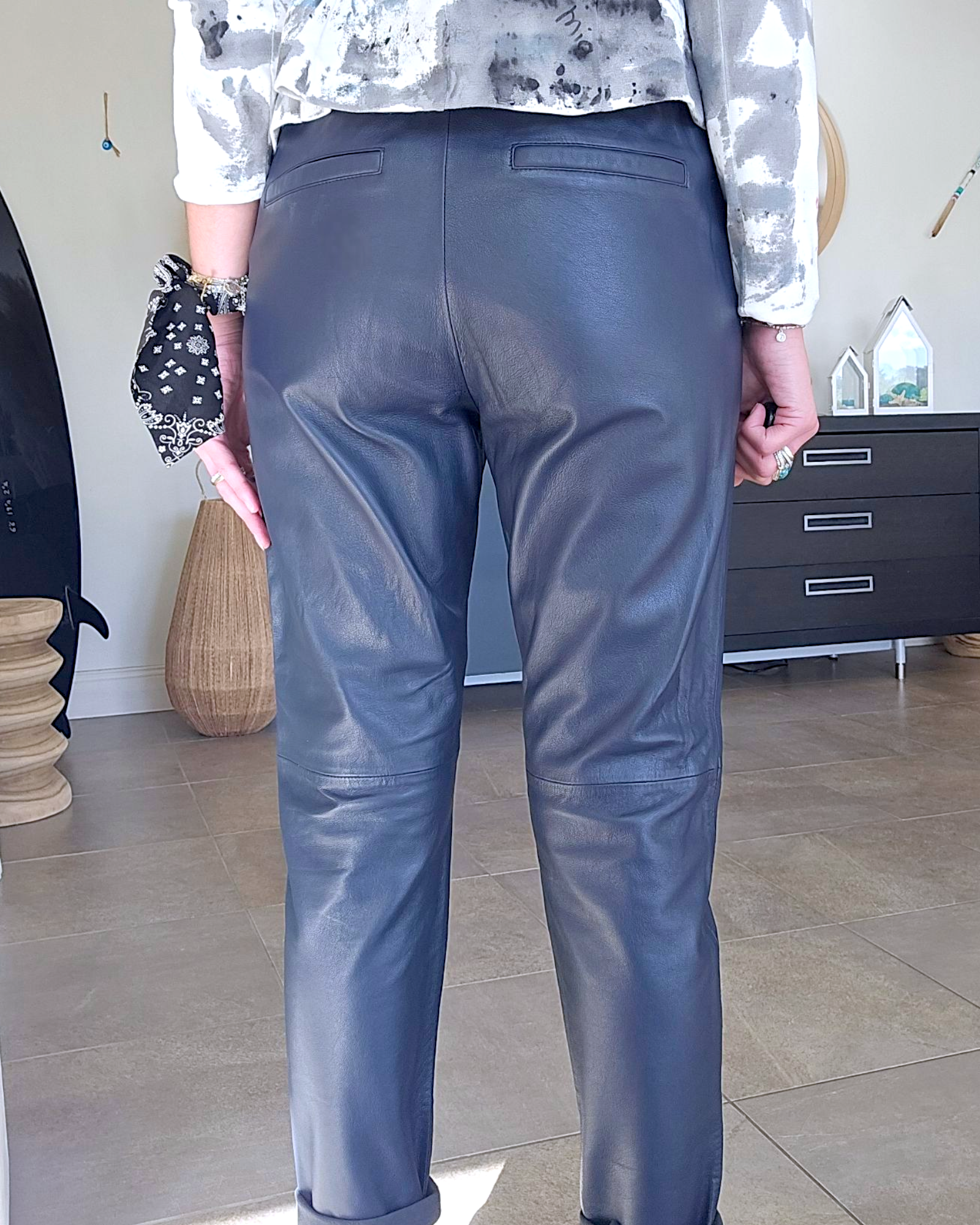 Pantalon jogg marin cuir