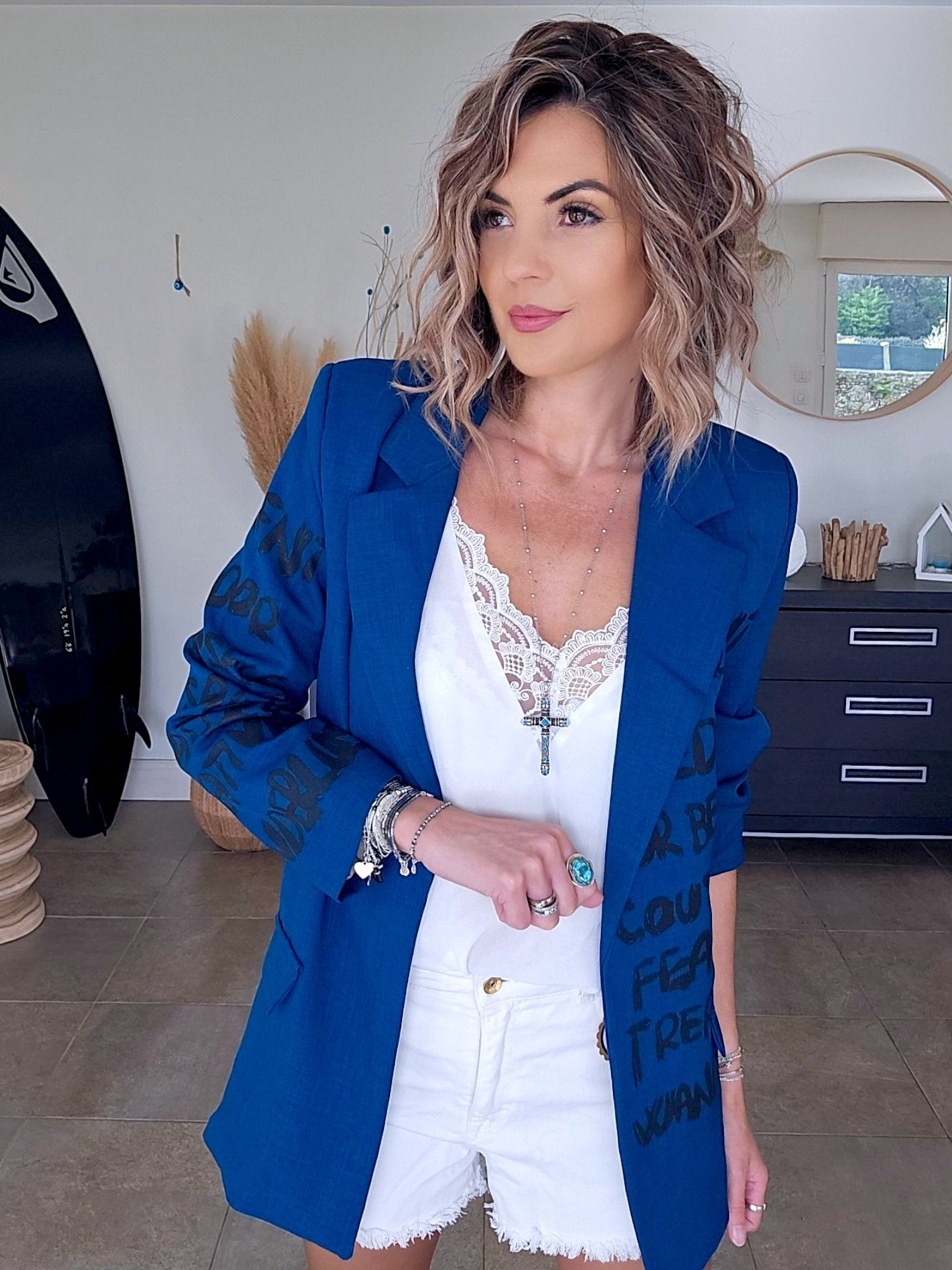 Veste boy bleu à tags