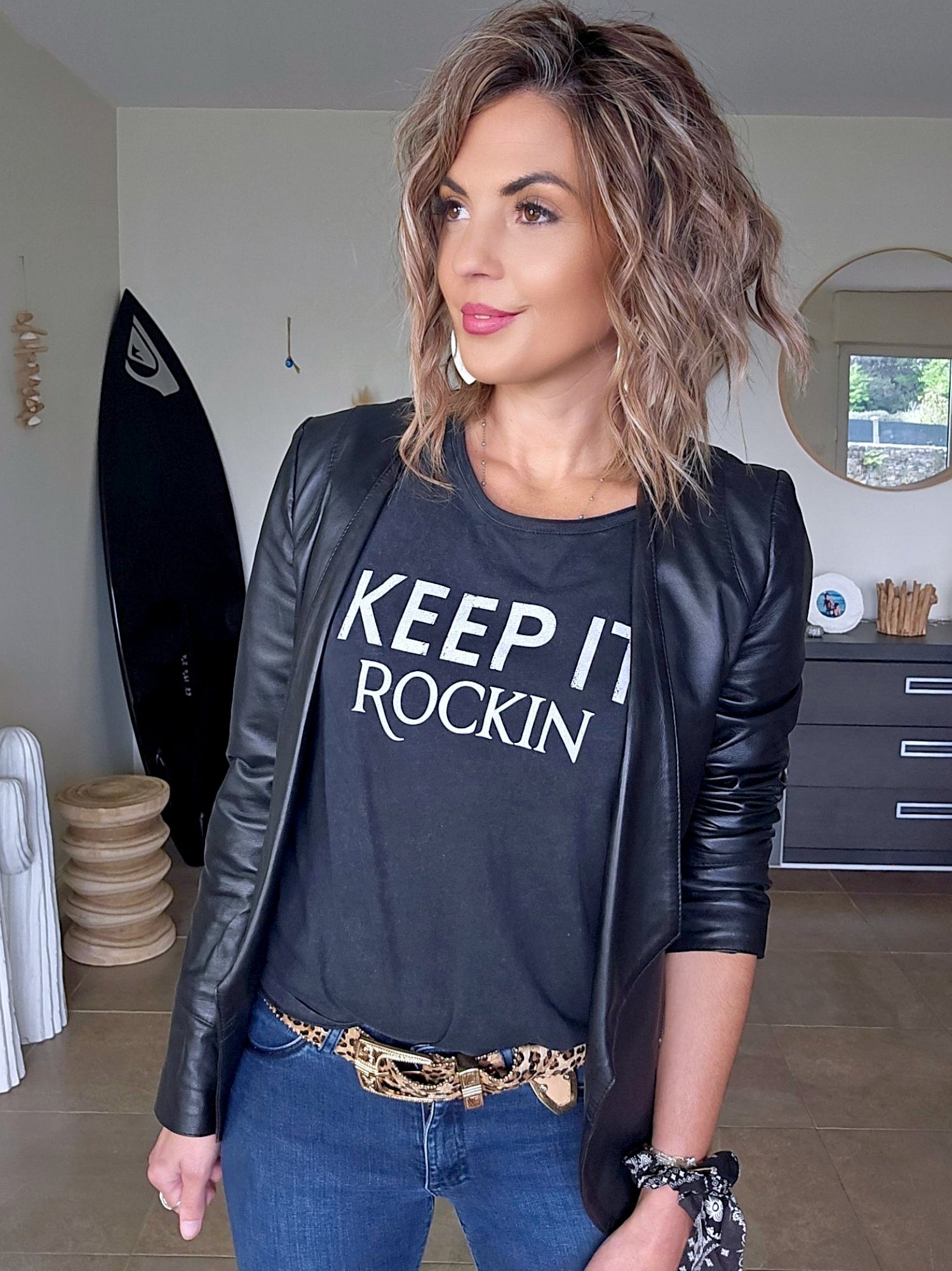 Veste cuir + T-shirt