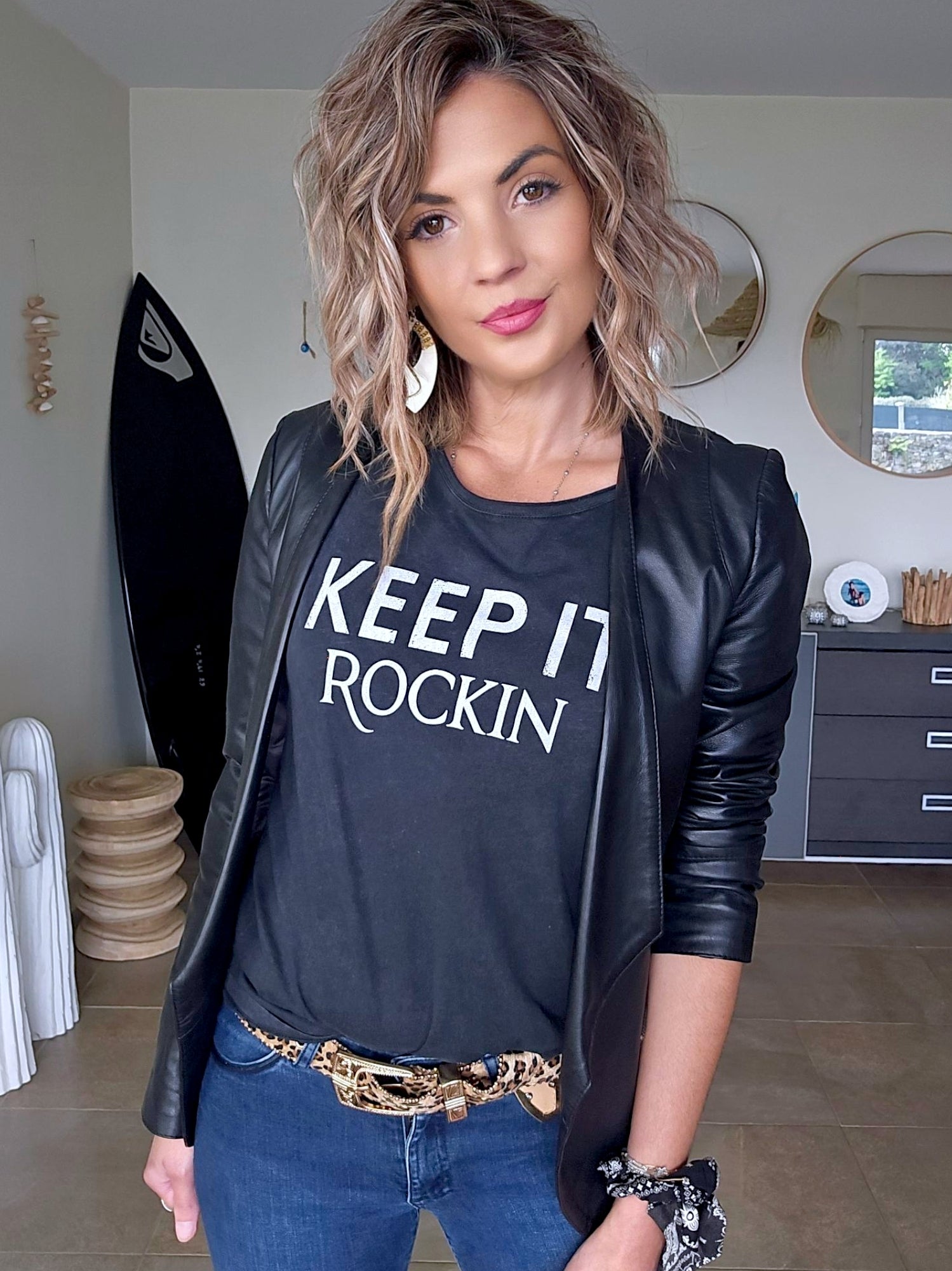 Veste cuir + T-shirt
