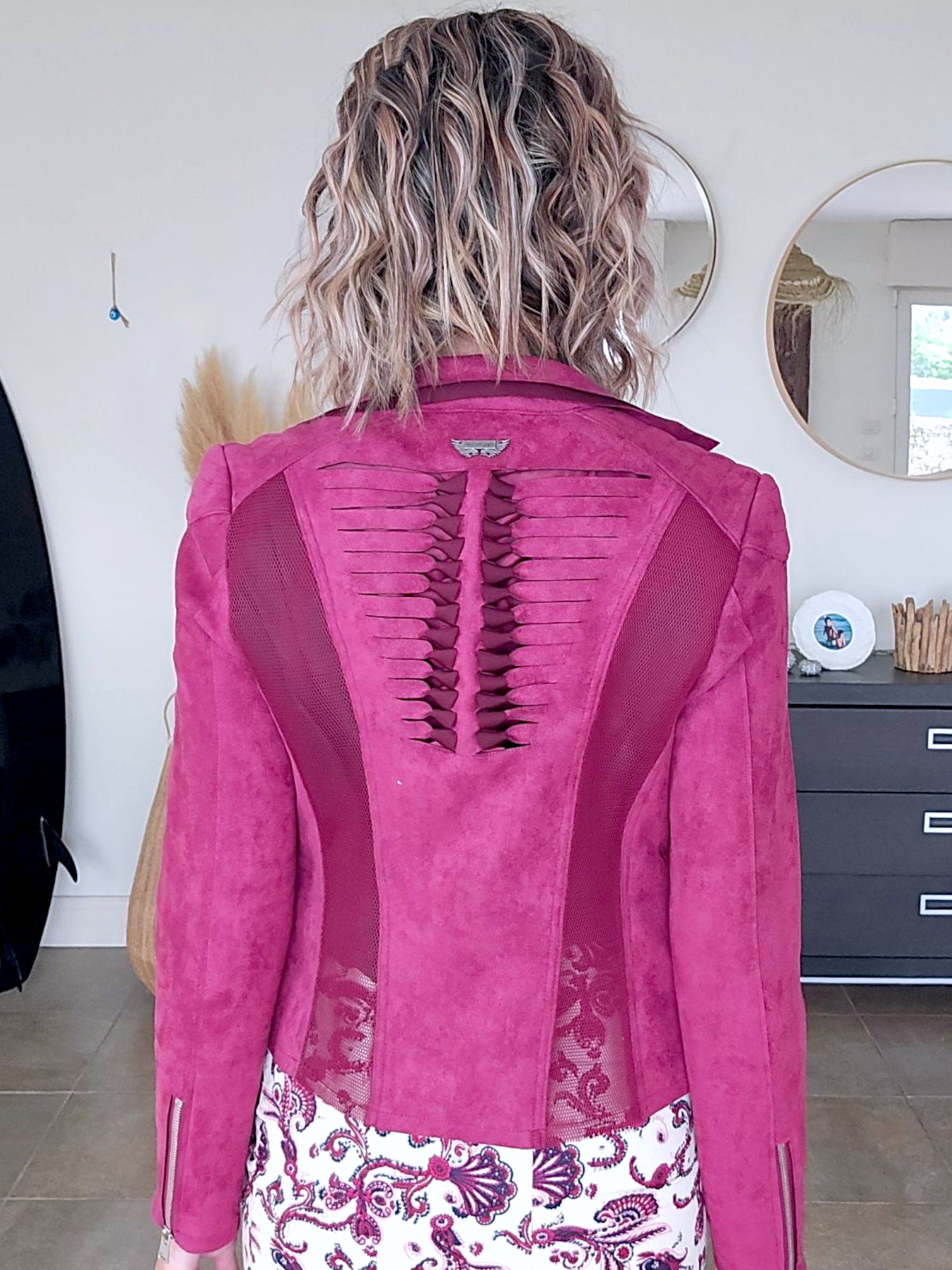 Veste suédine framboise