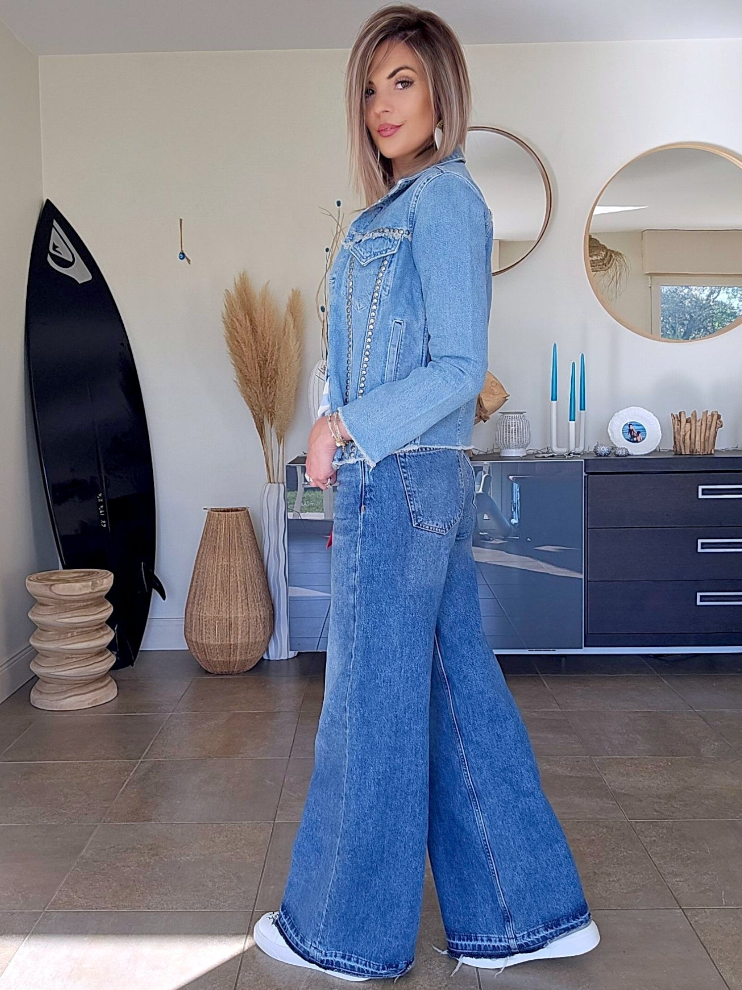 Veste denim cloutés