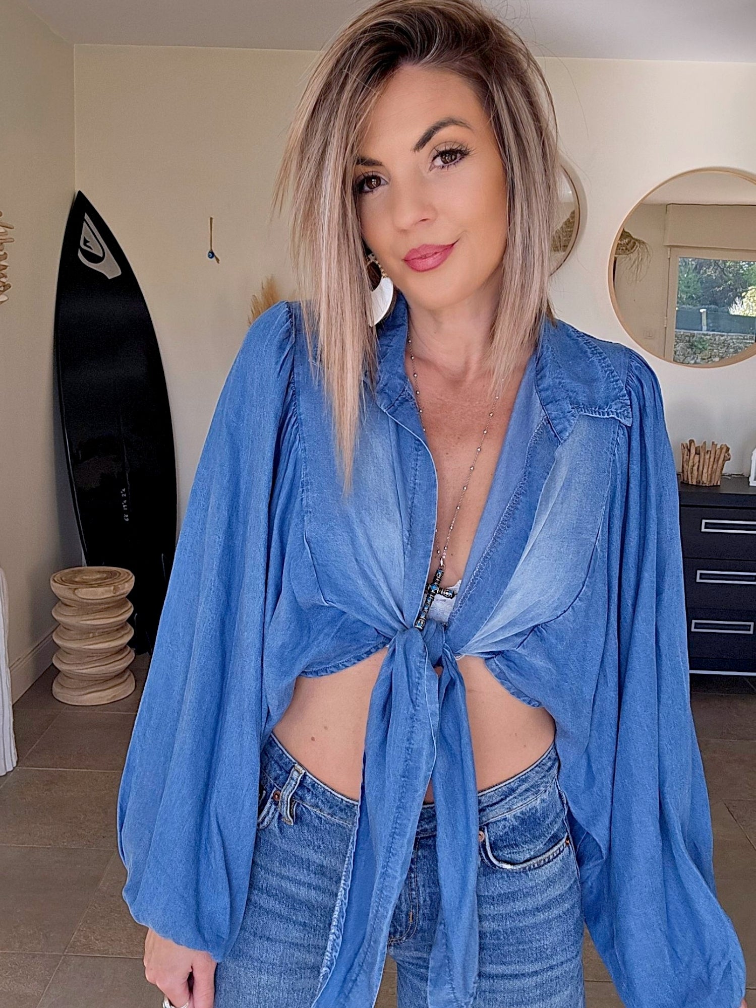 🔥Blouse blue crop top