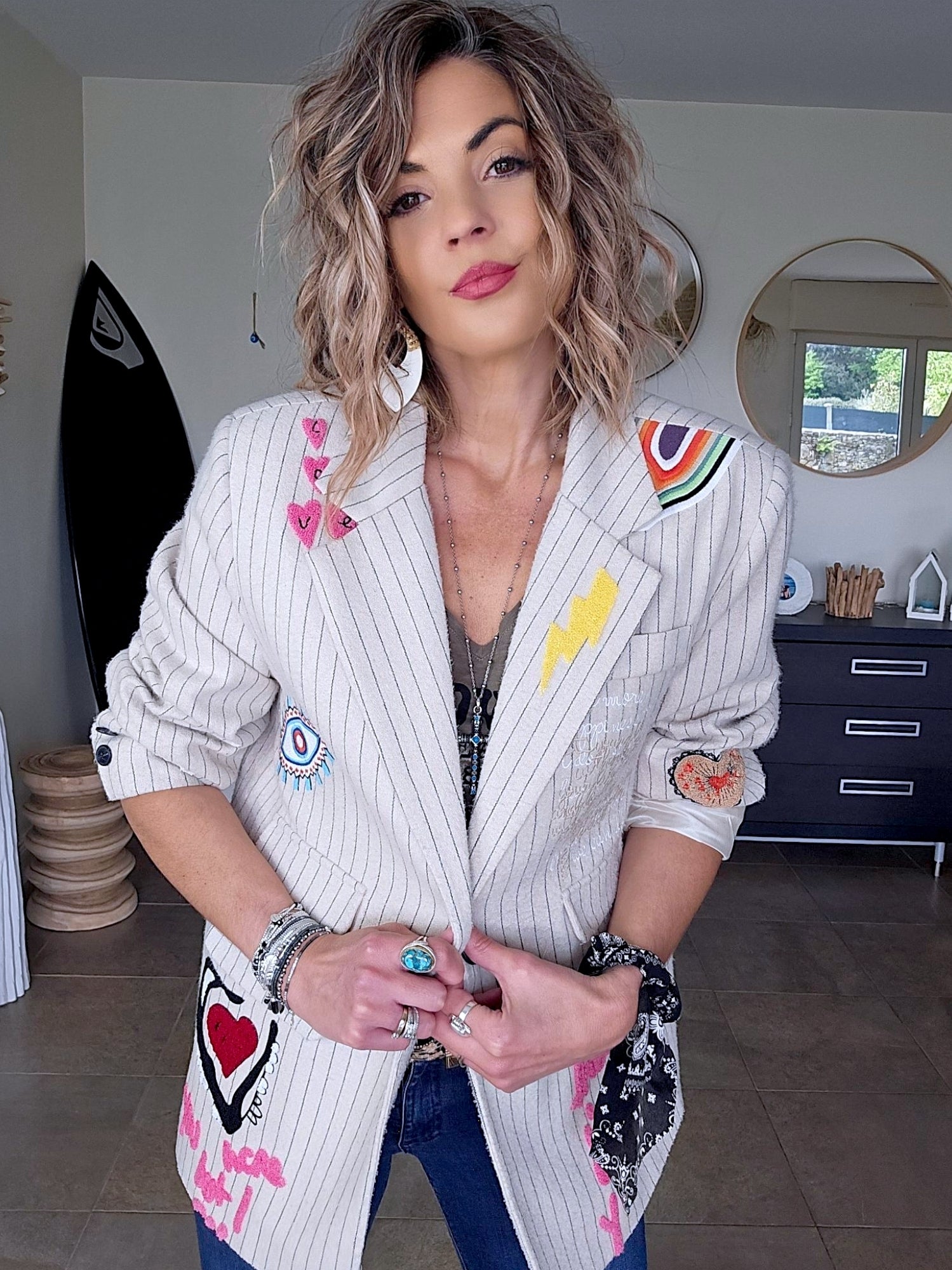 Veste écrue Funky à tags
