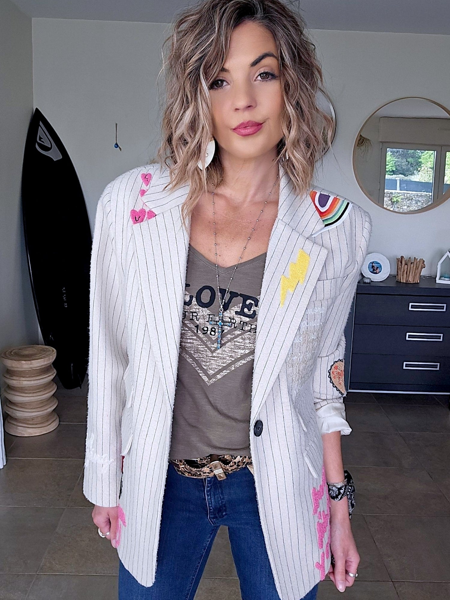 Veste écrue Funky à tags