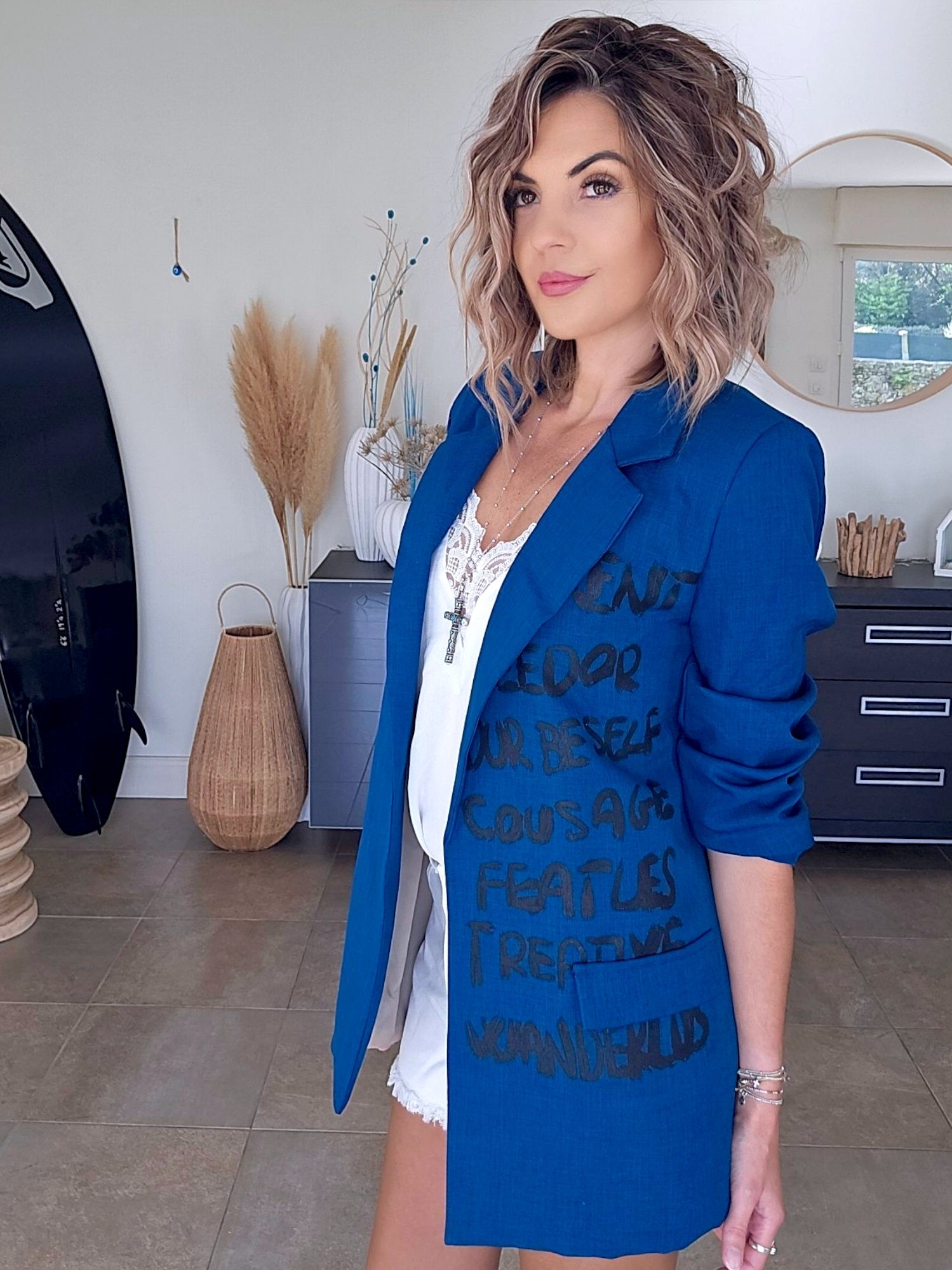 Veste boy bleu à tags