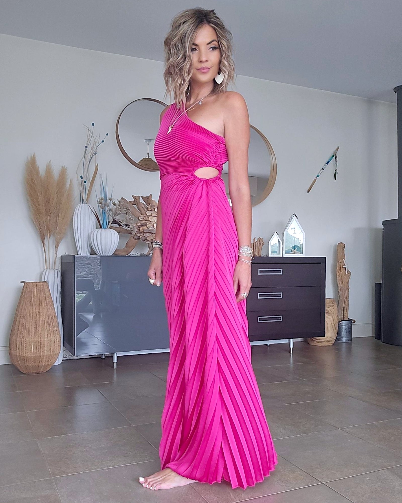 Robe asymétrique fuchsia