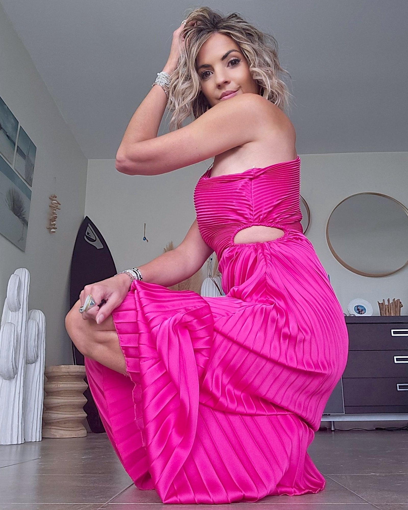 Robe asymétrique fuchsia