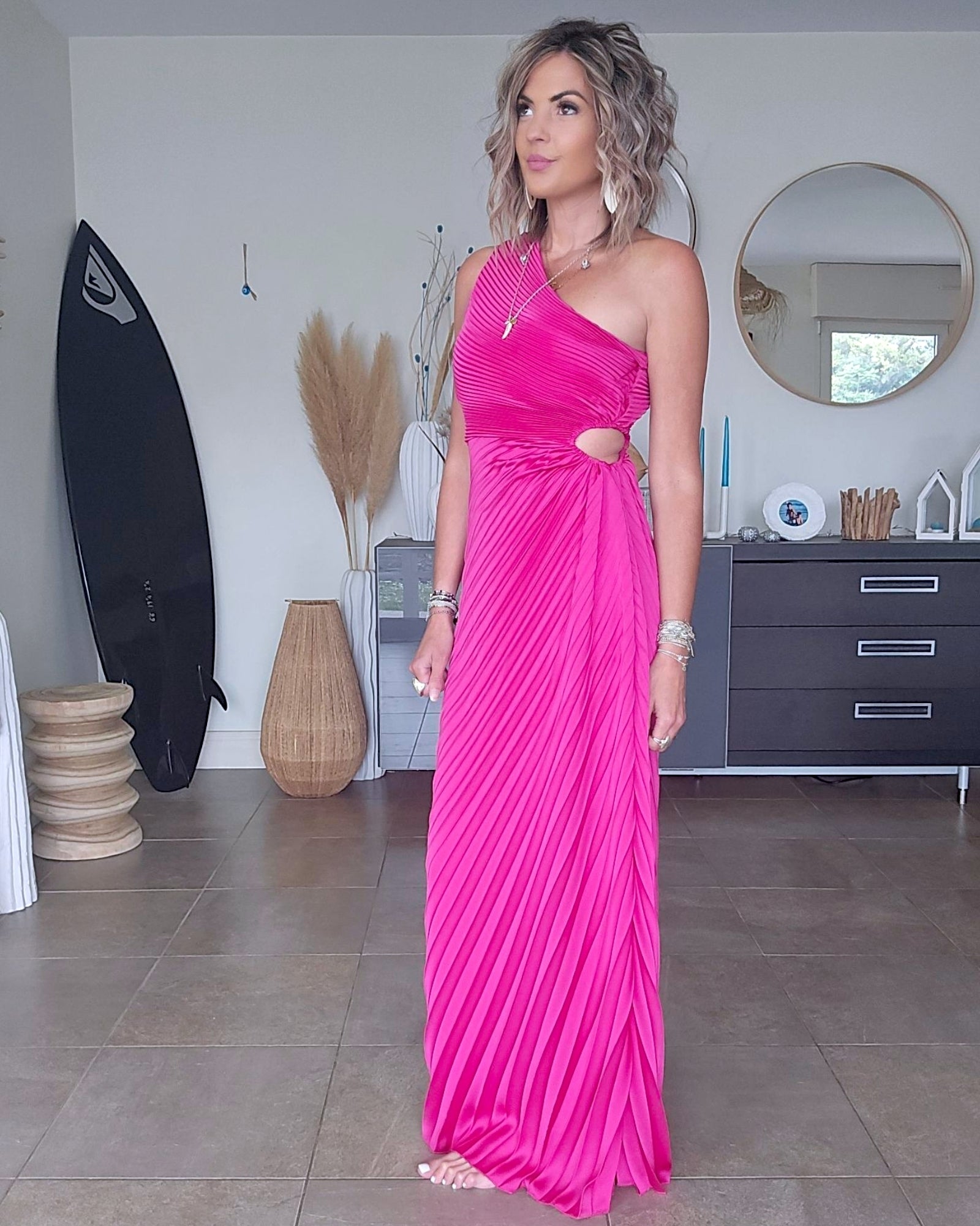 Robe asymétrique fuchsia