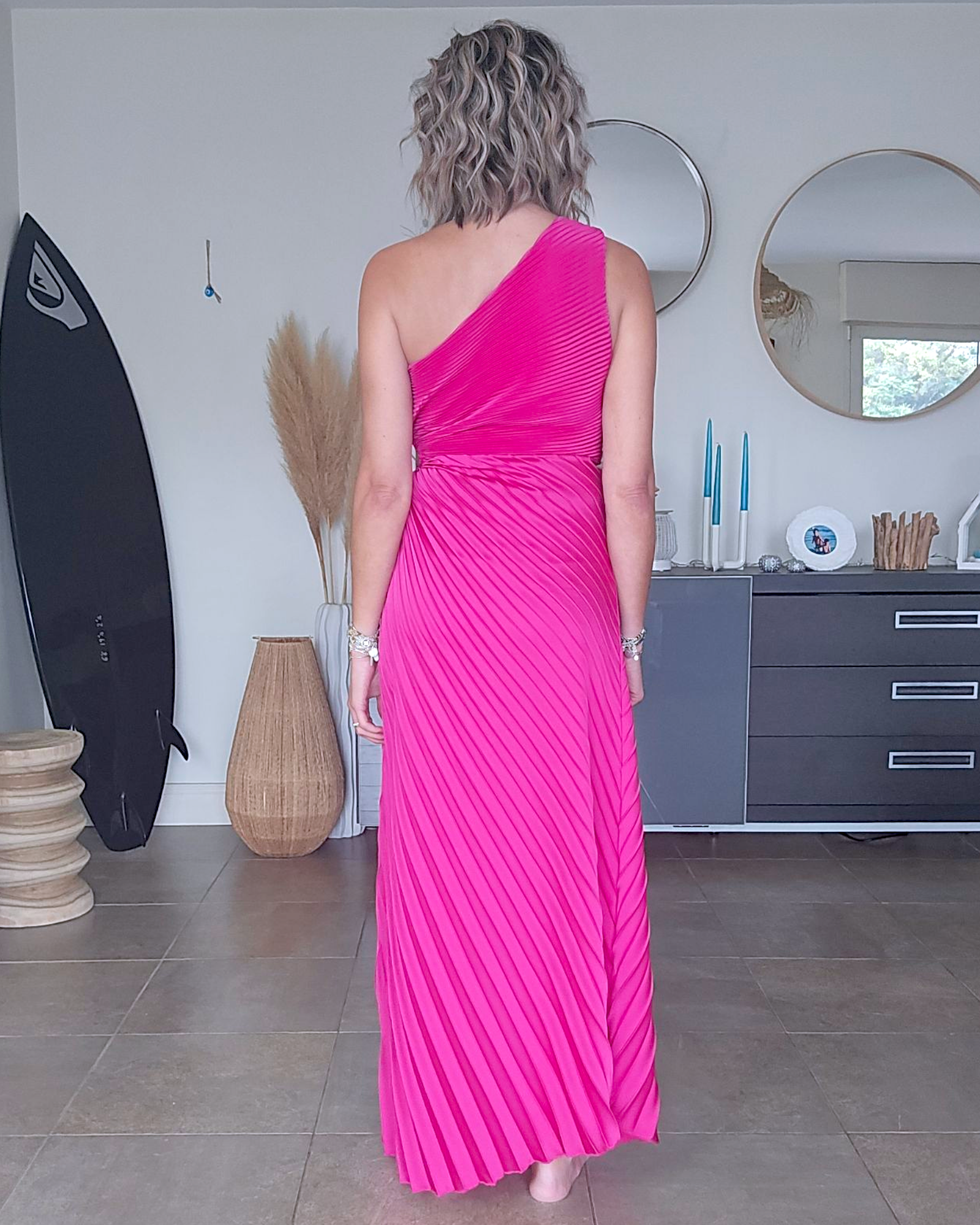 Robe asymétrique fuchsia