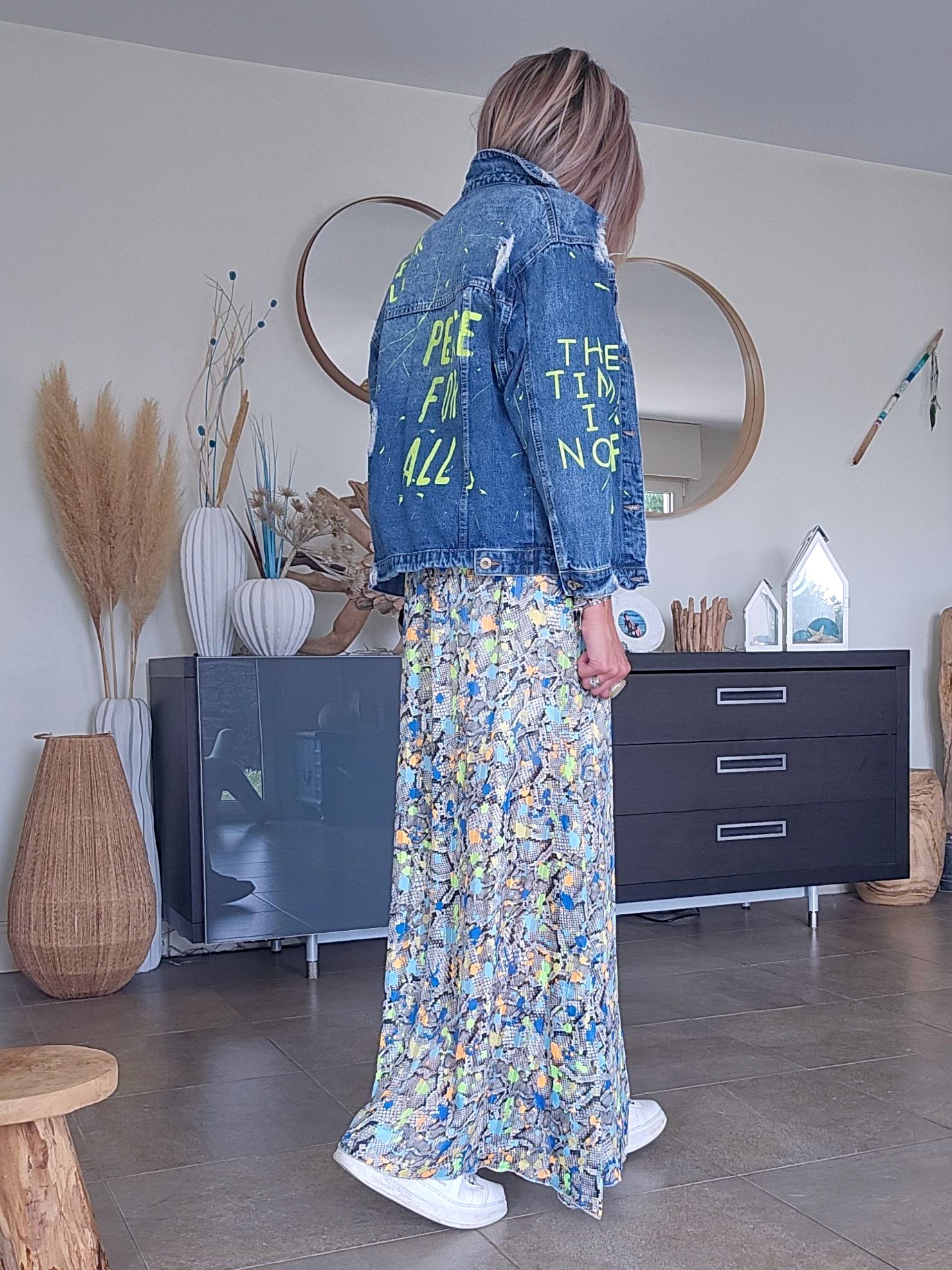 Veste en jean tag fluo