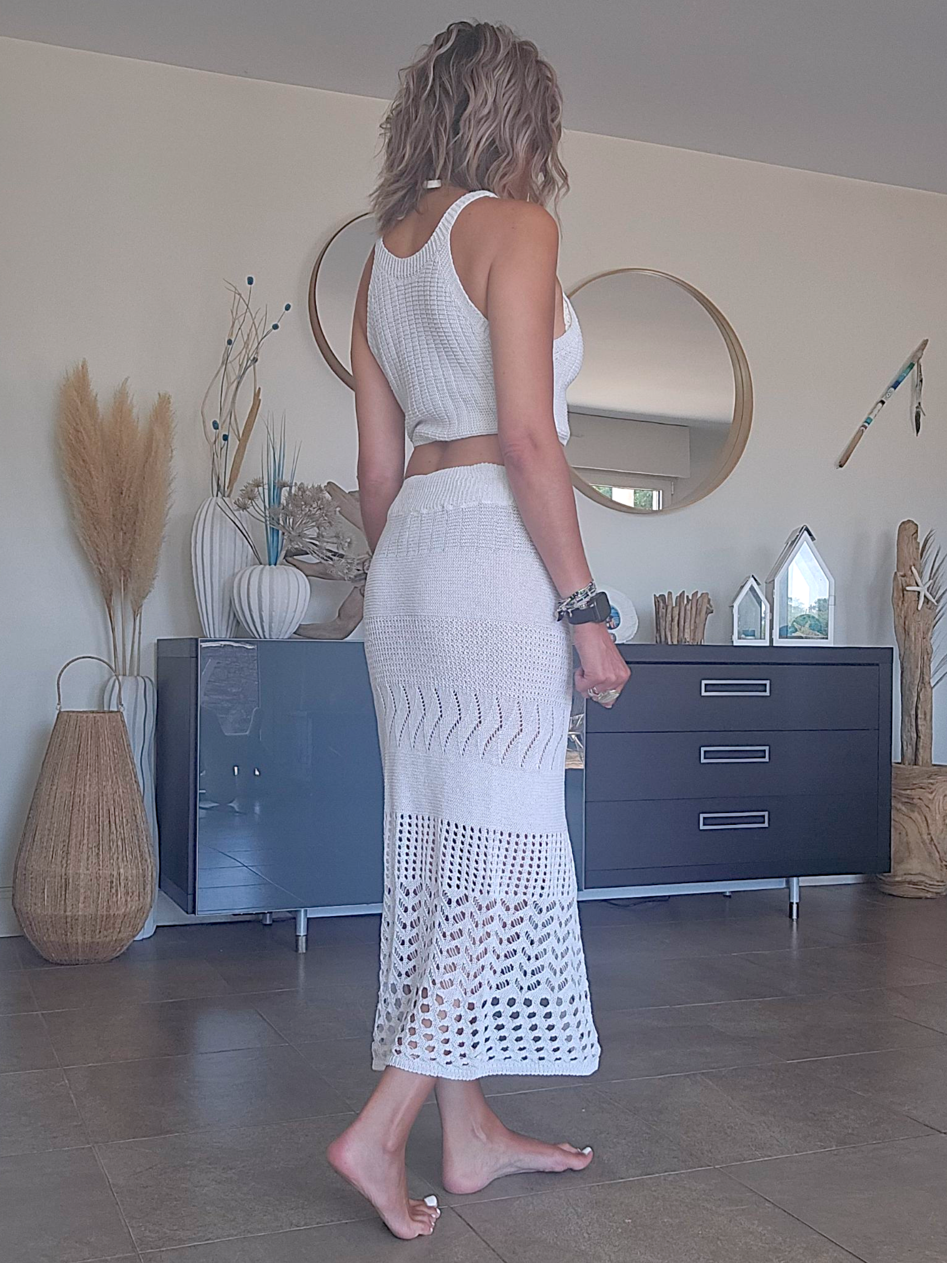 Ensemble blanc top &amp; jupe en crochet