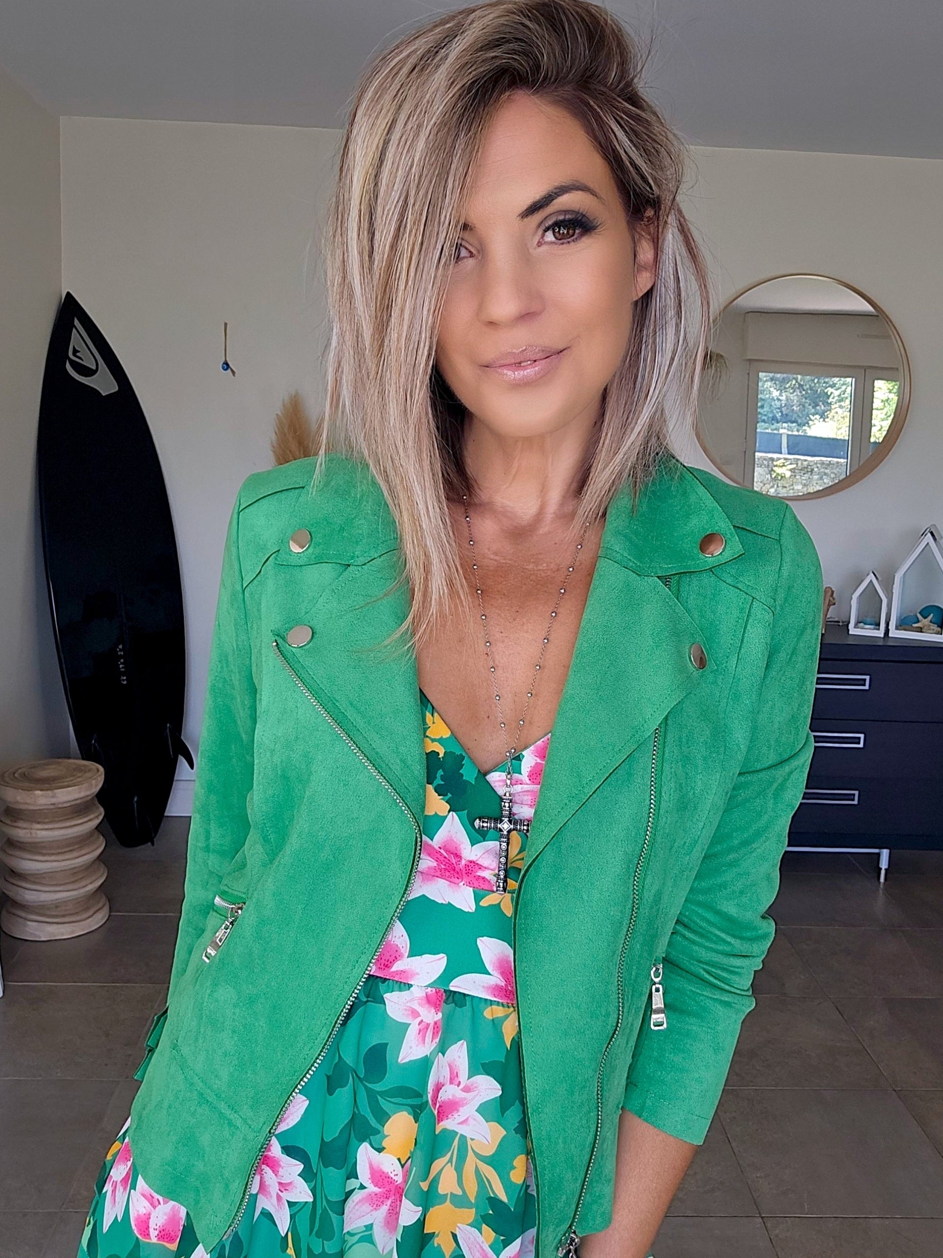 Perfecto vert en suédine