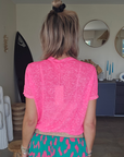 Tee-shirt skull rose fluo