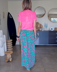 Tee-shirt skull rose fluo