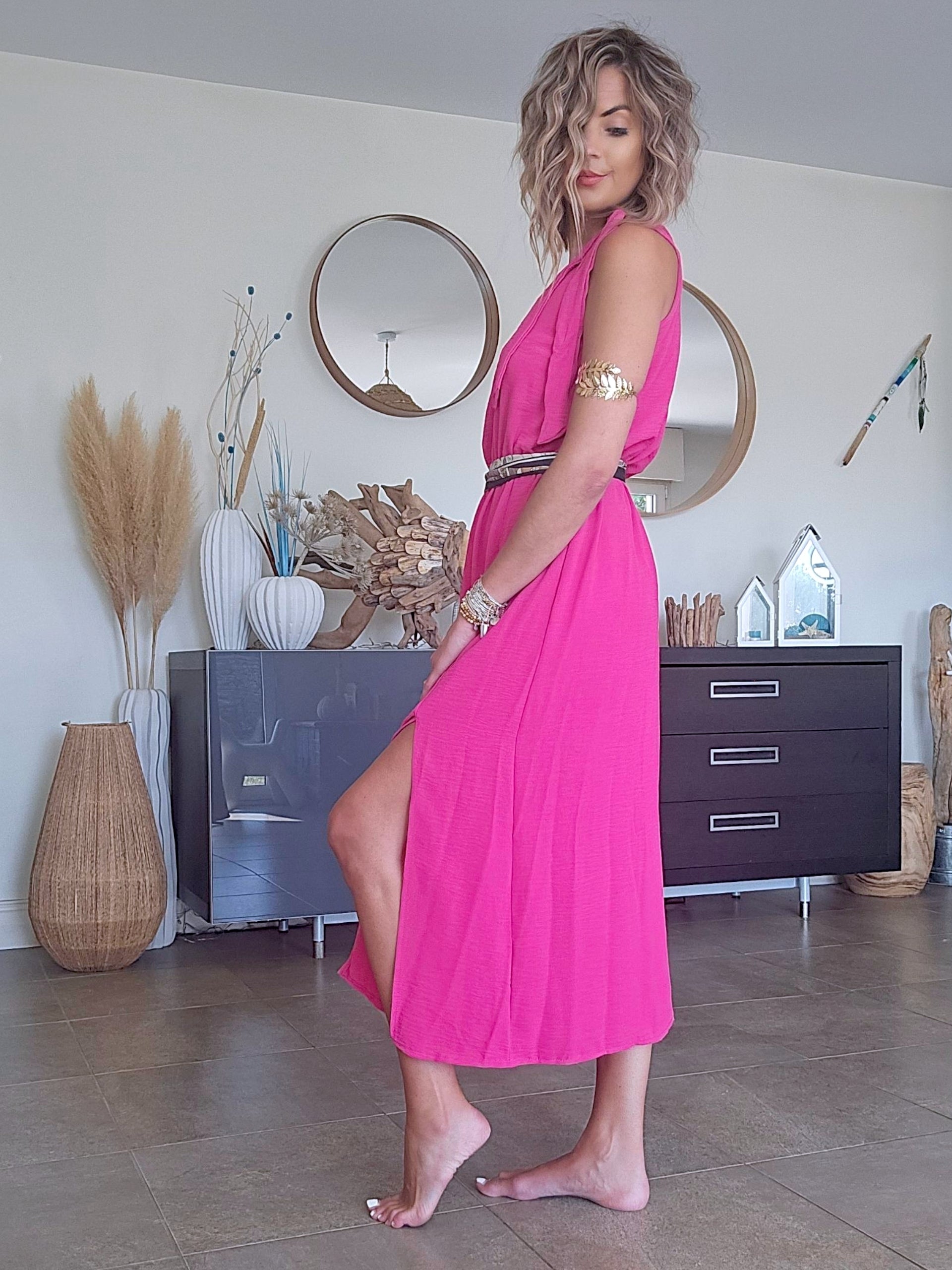 Robe fuchsia &amp; son ruban