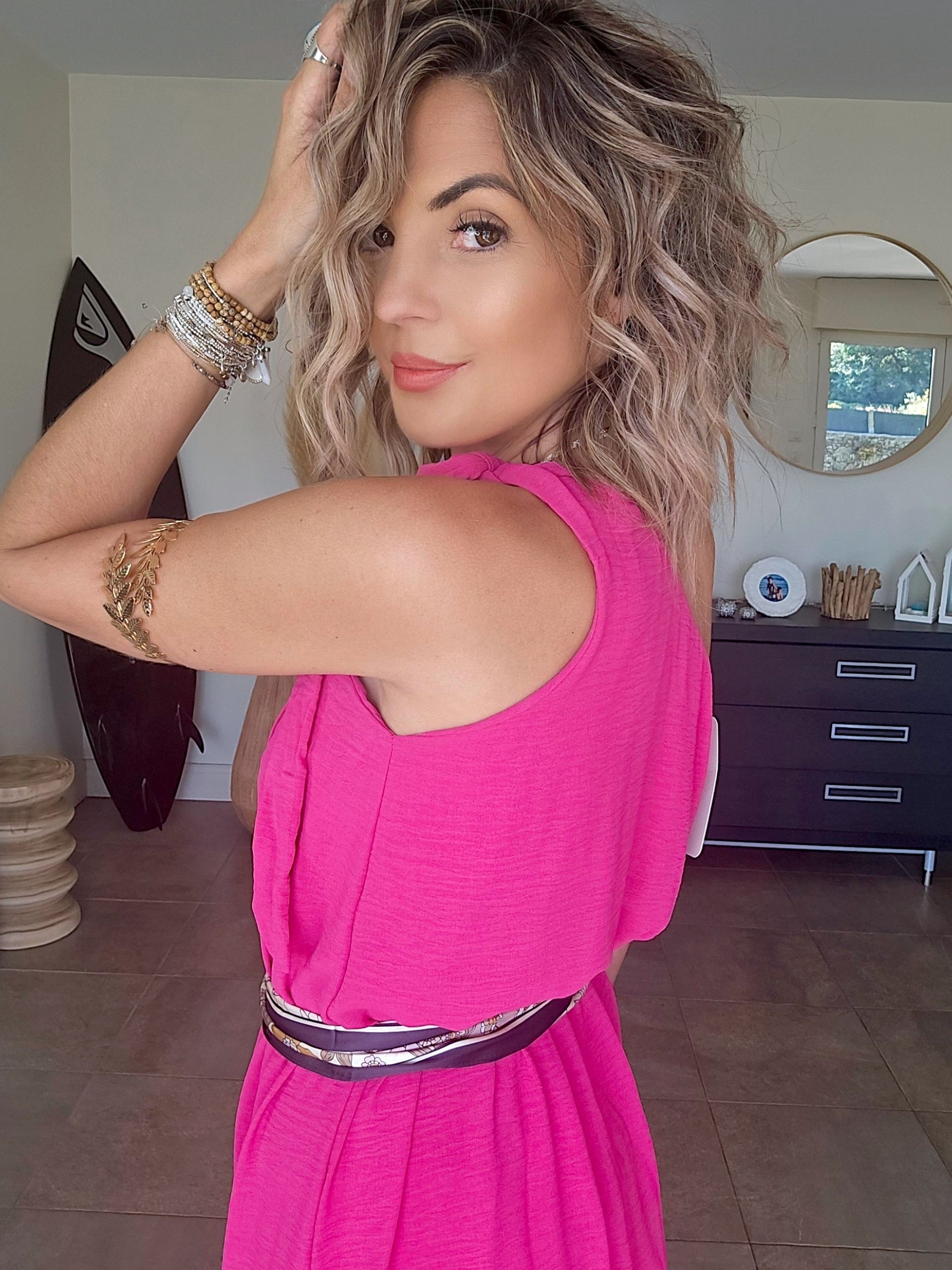Robe fuchsia &amp; son ruban