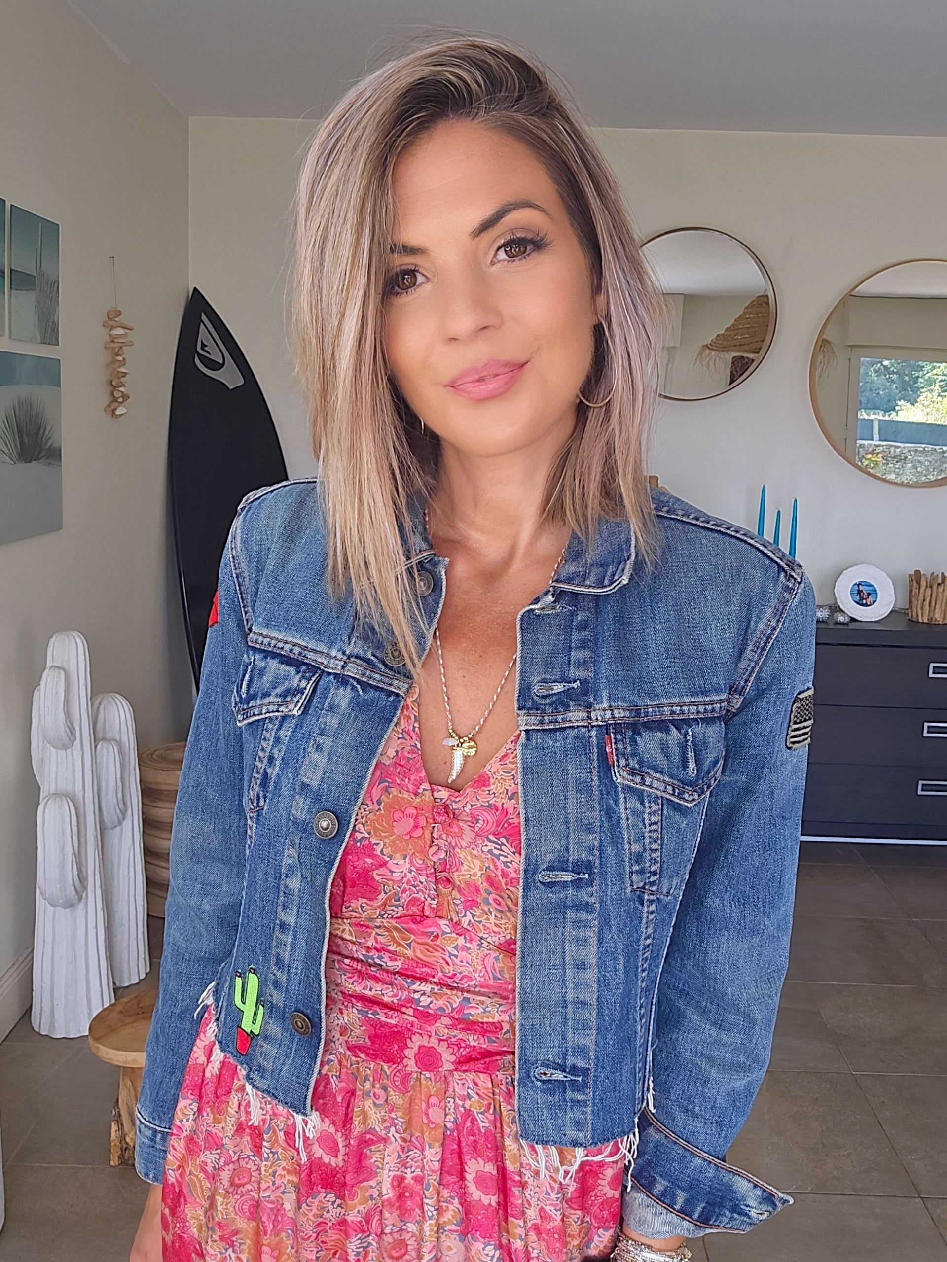 Veste denim écussons