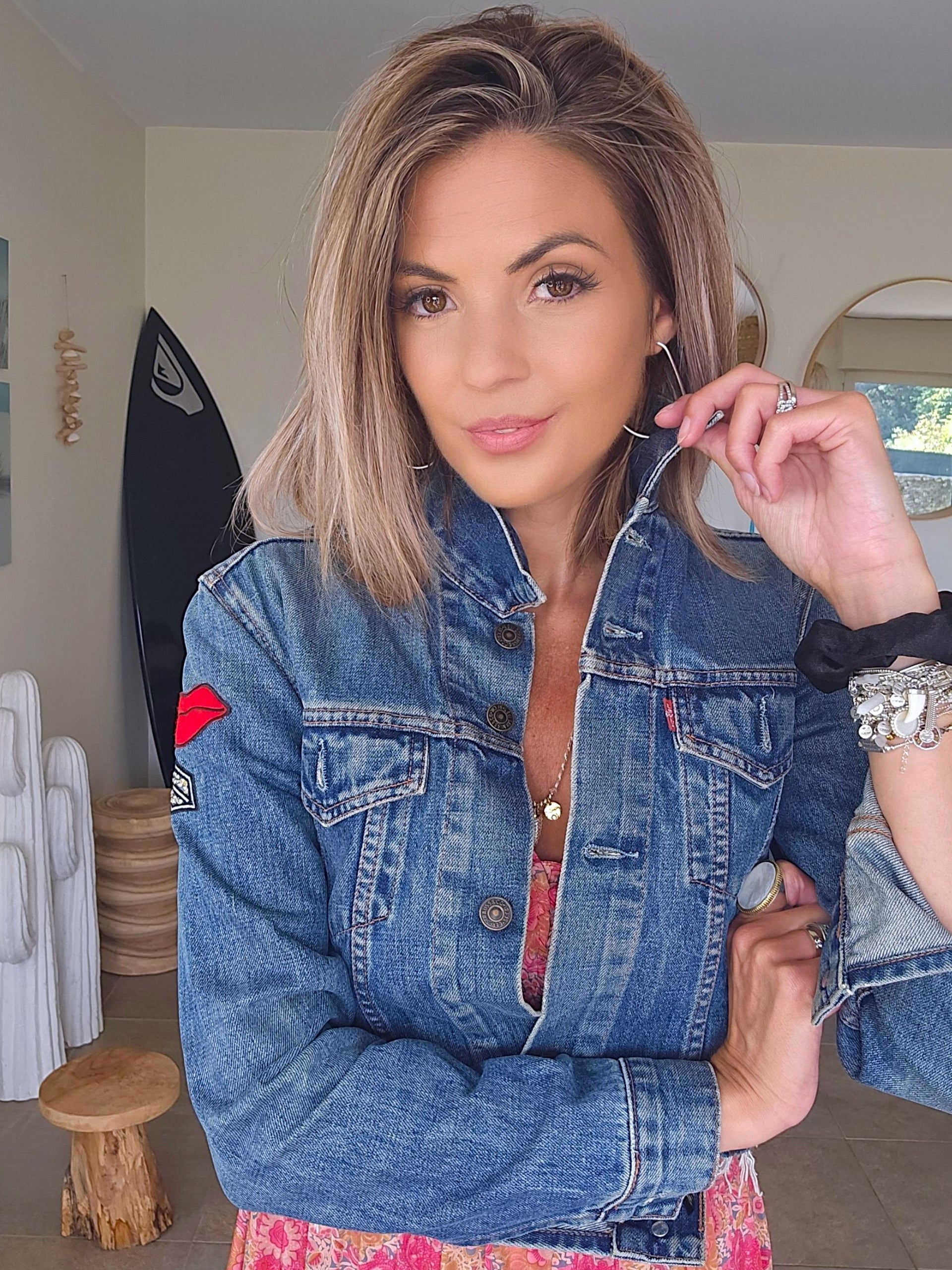 Veste denim écussons