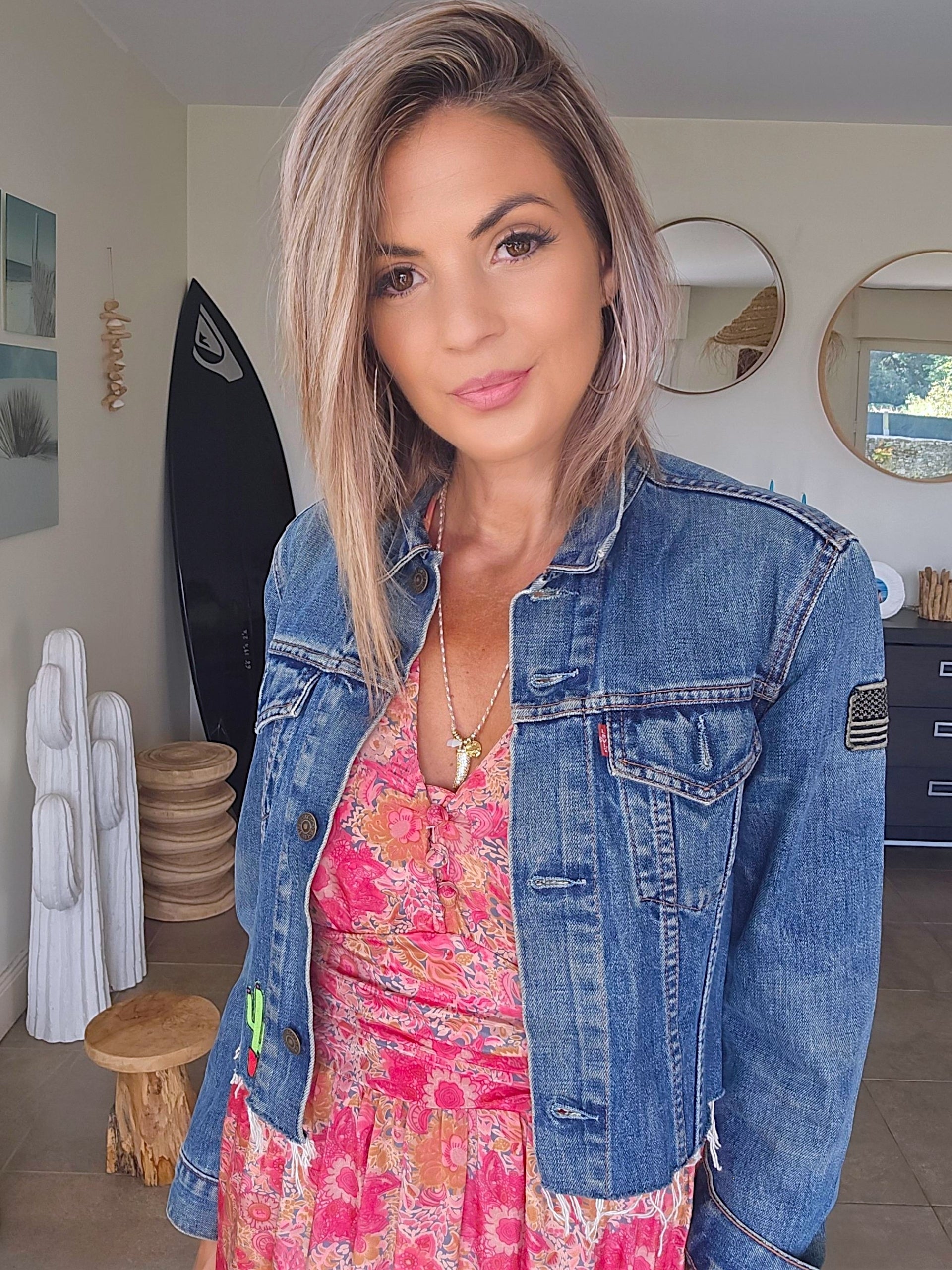 Veste denim écussons