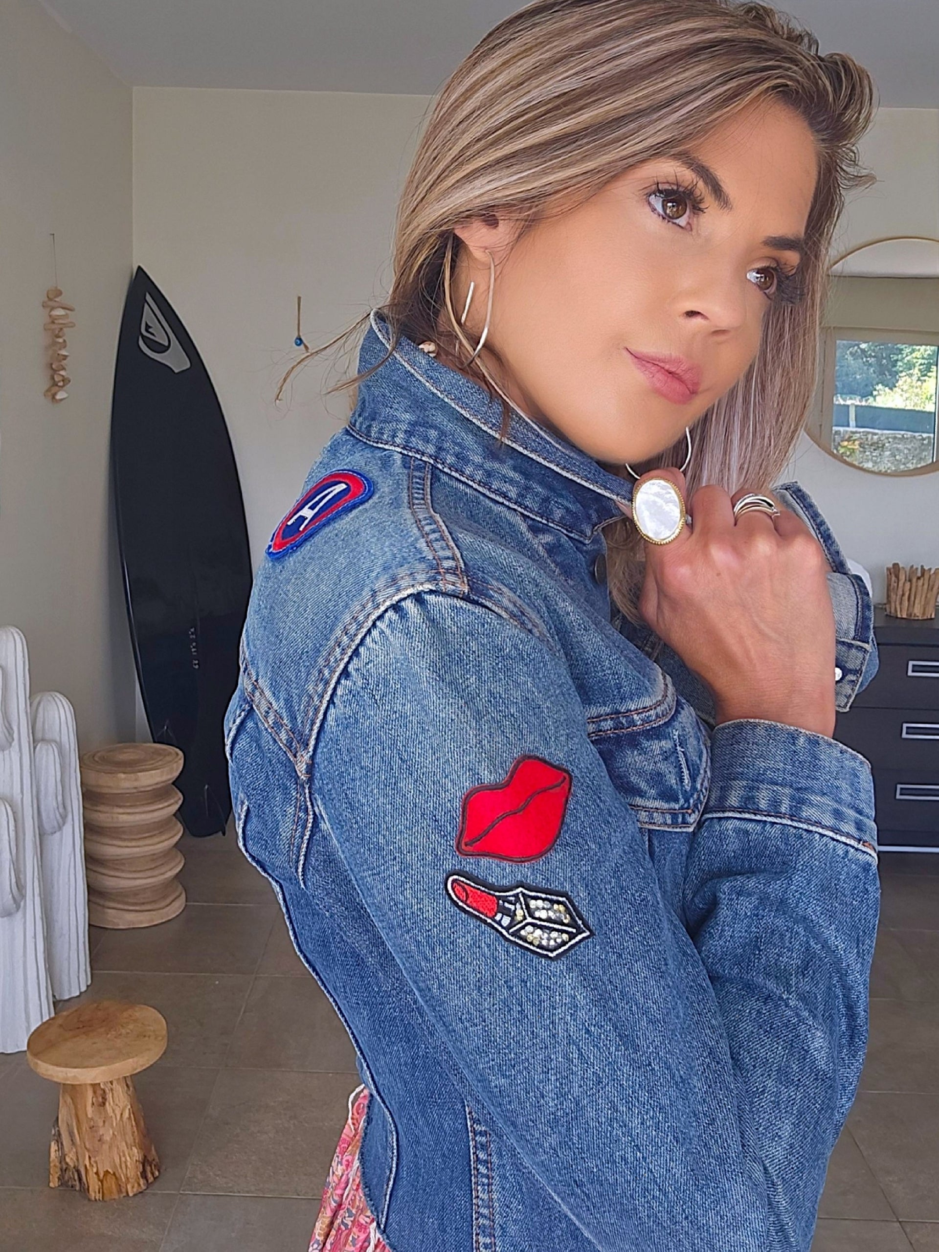 Veste denim écussons
