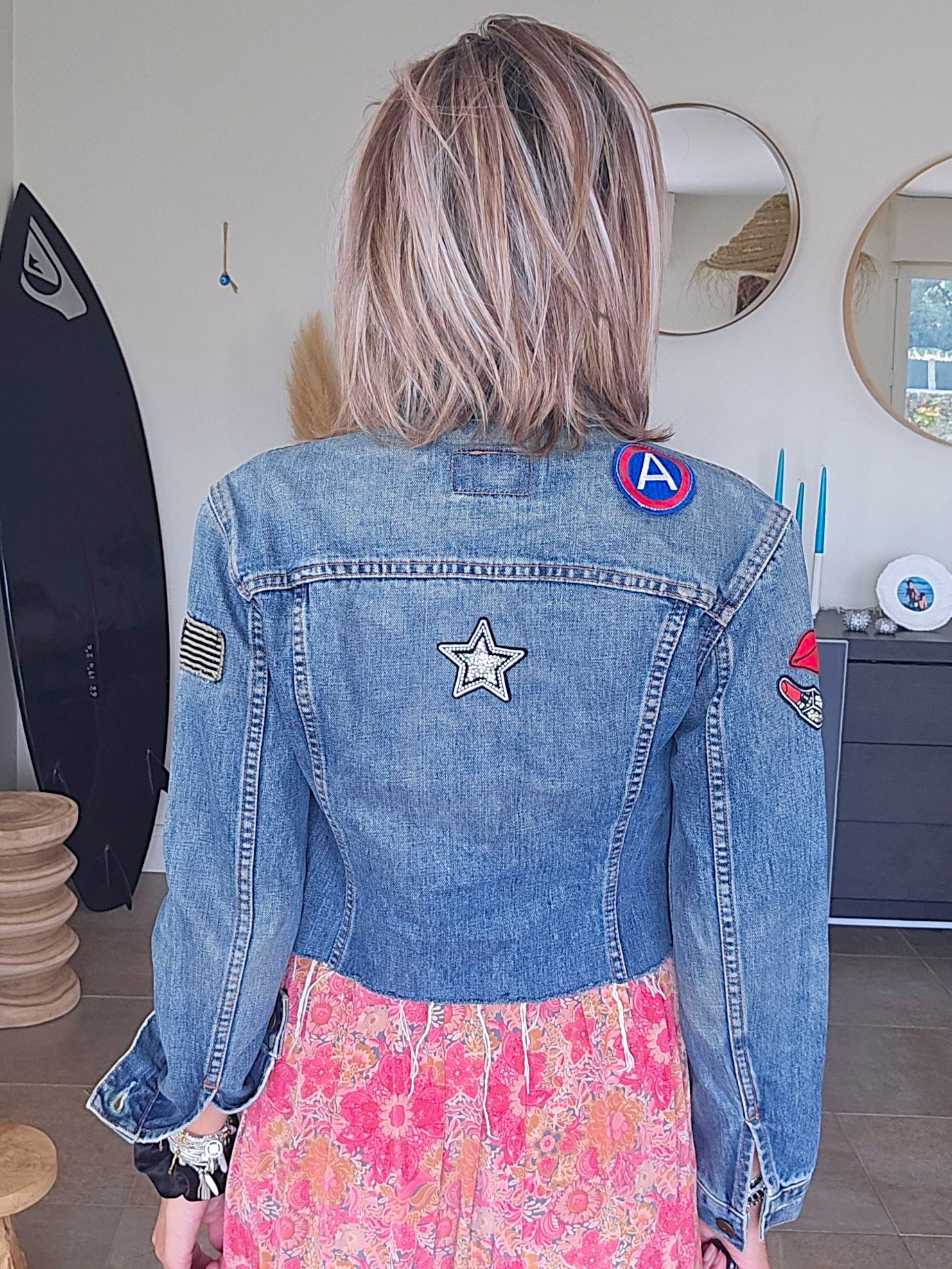 Veste denim écussons
