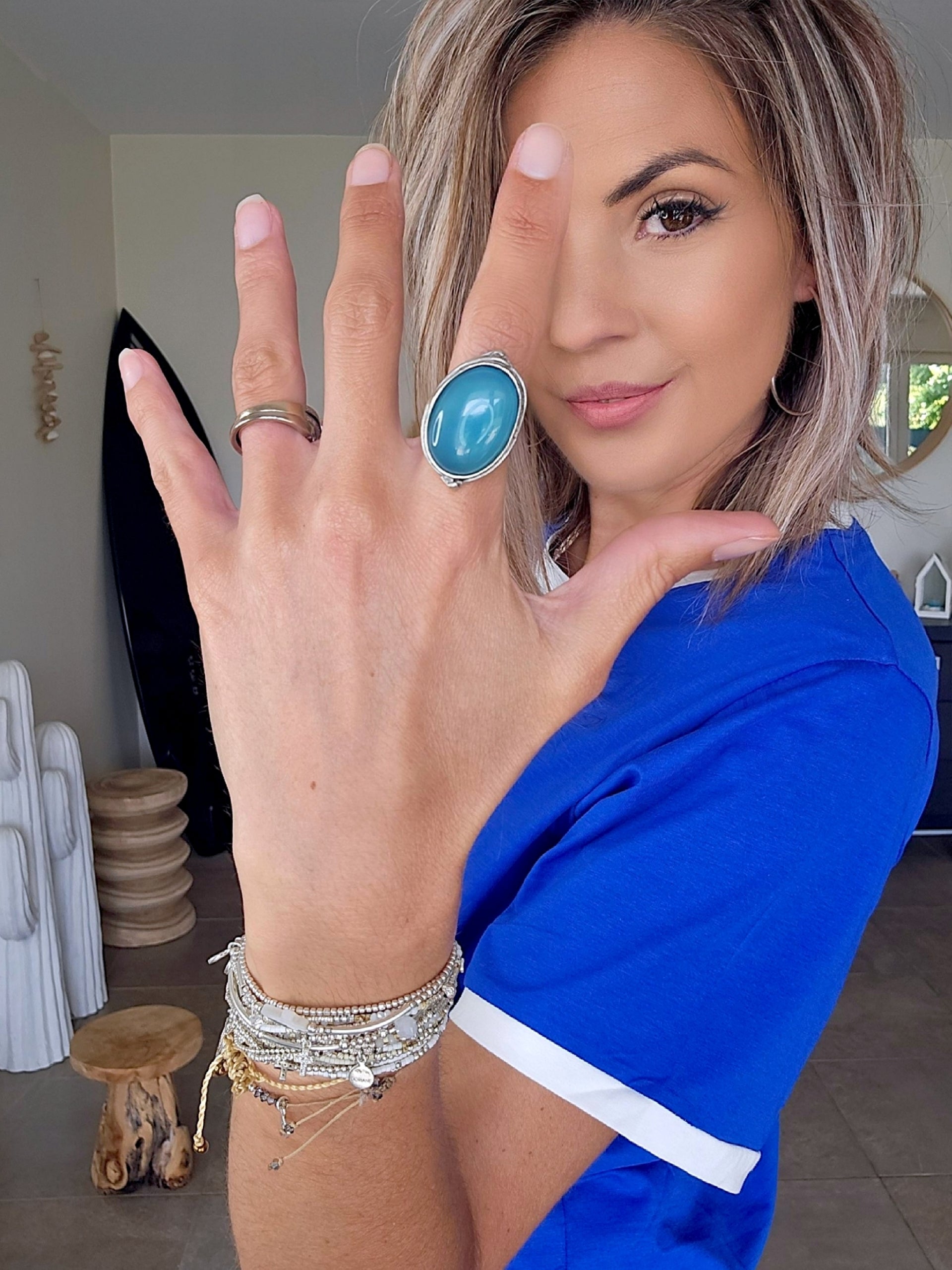 Bague pierre bleue
