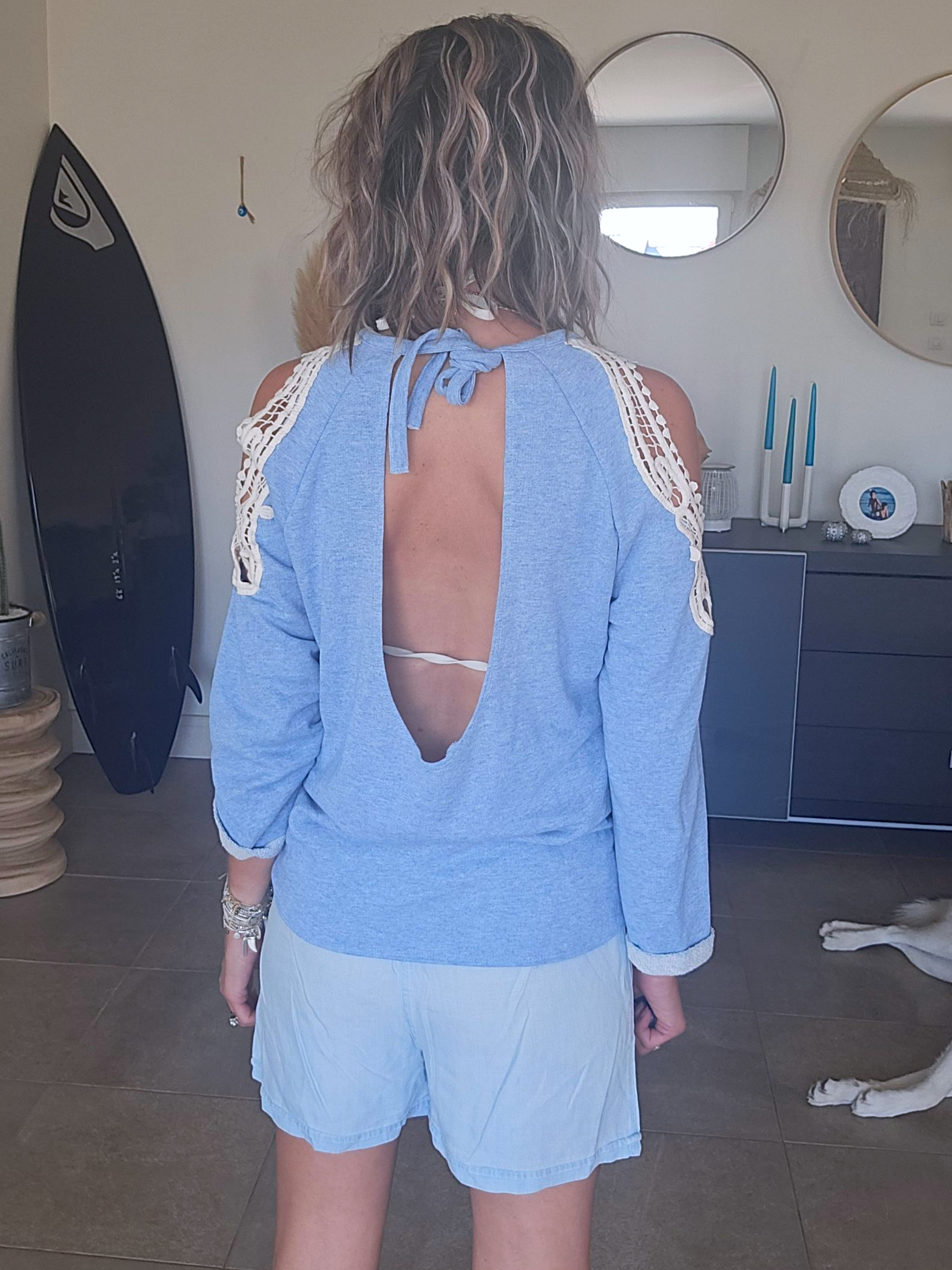 Sweat fin dos ouvert