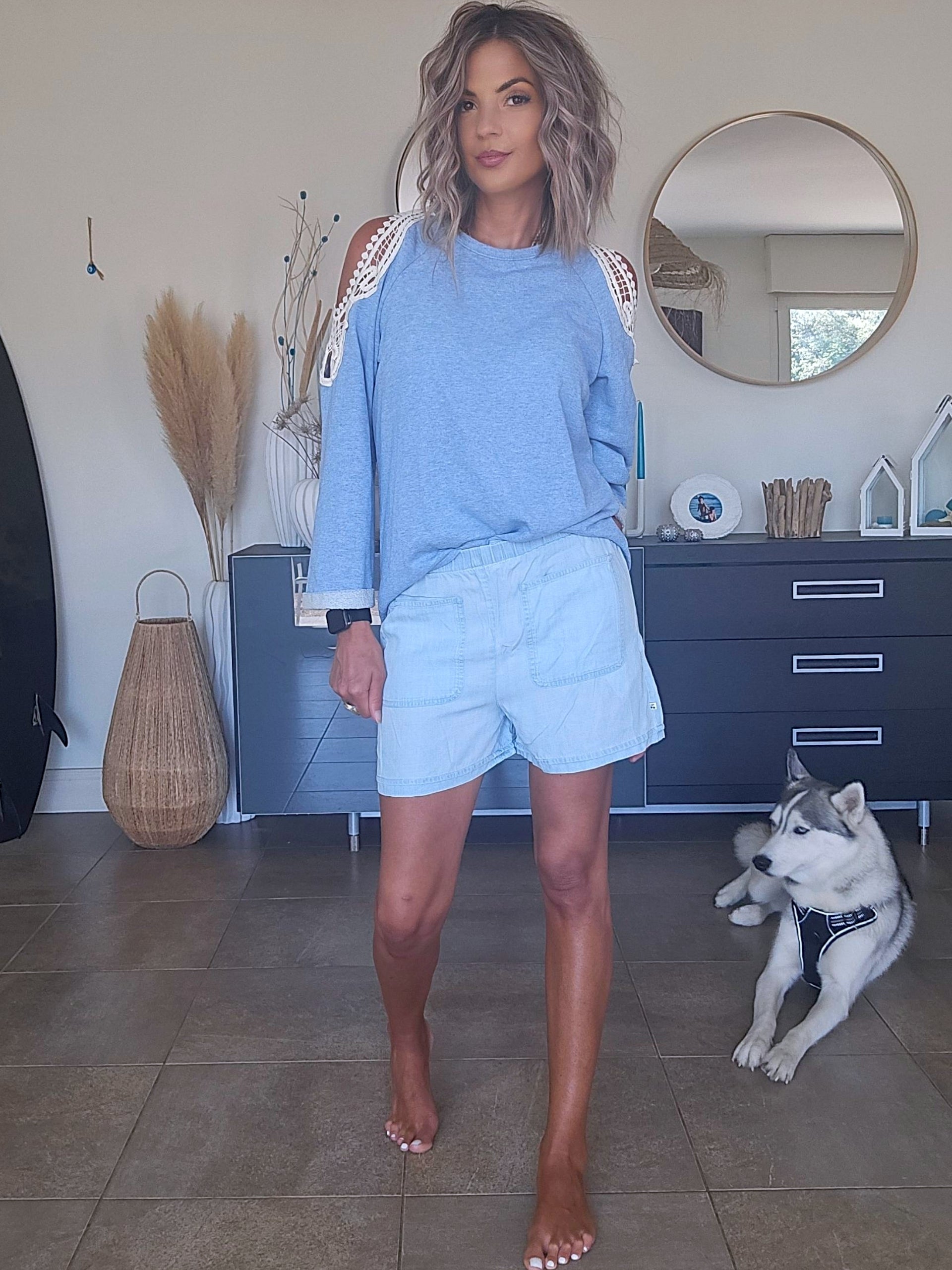 🔥Short bleu en lyocell