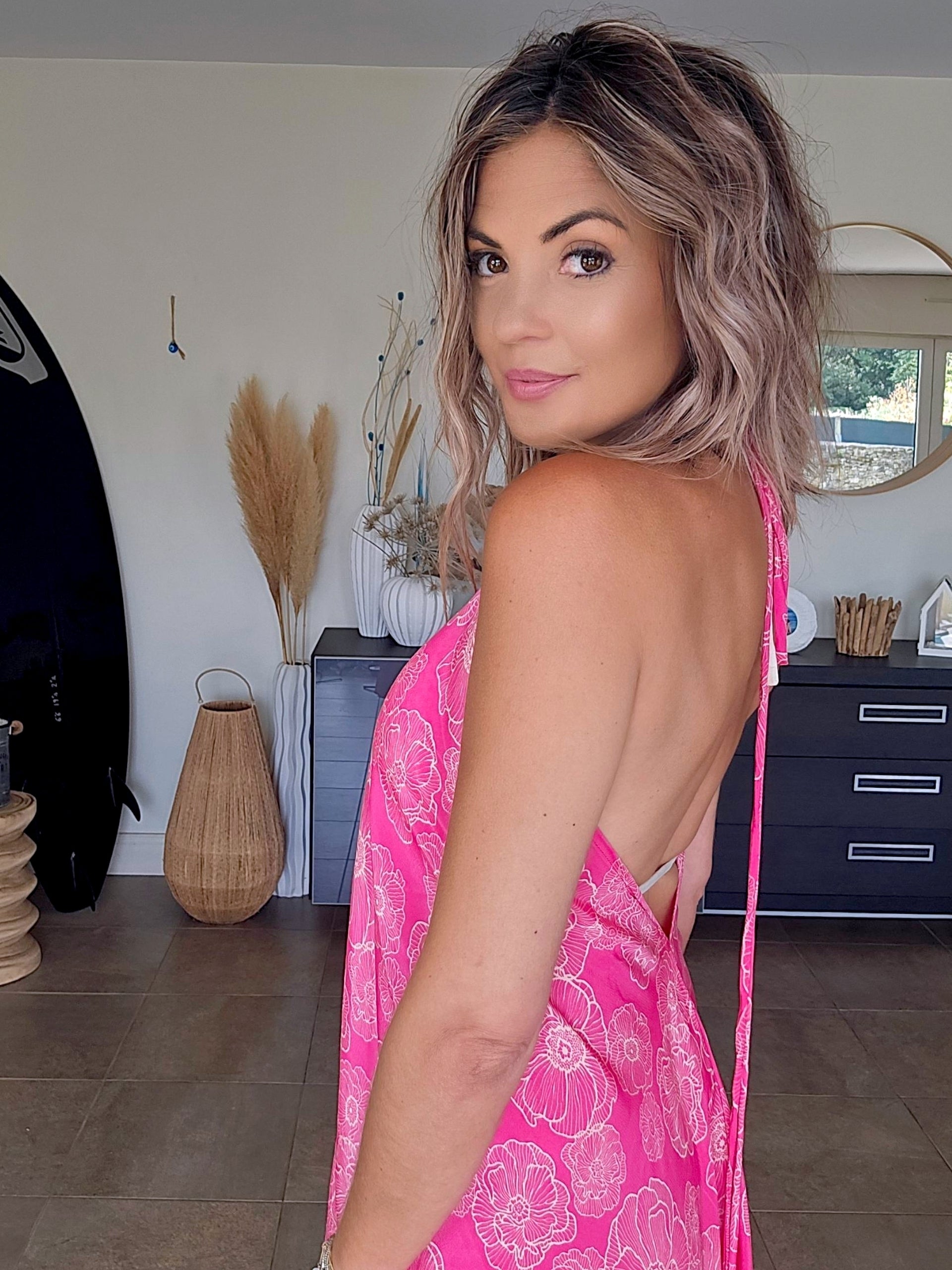 Robe dos nu rose fuchsia