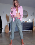 Chemise rayée rose