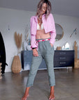 Chemise rayée rose