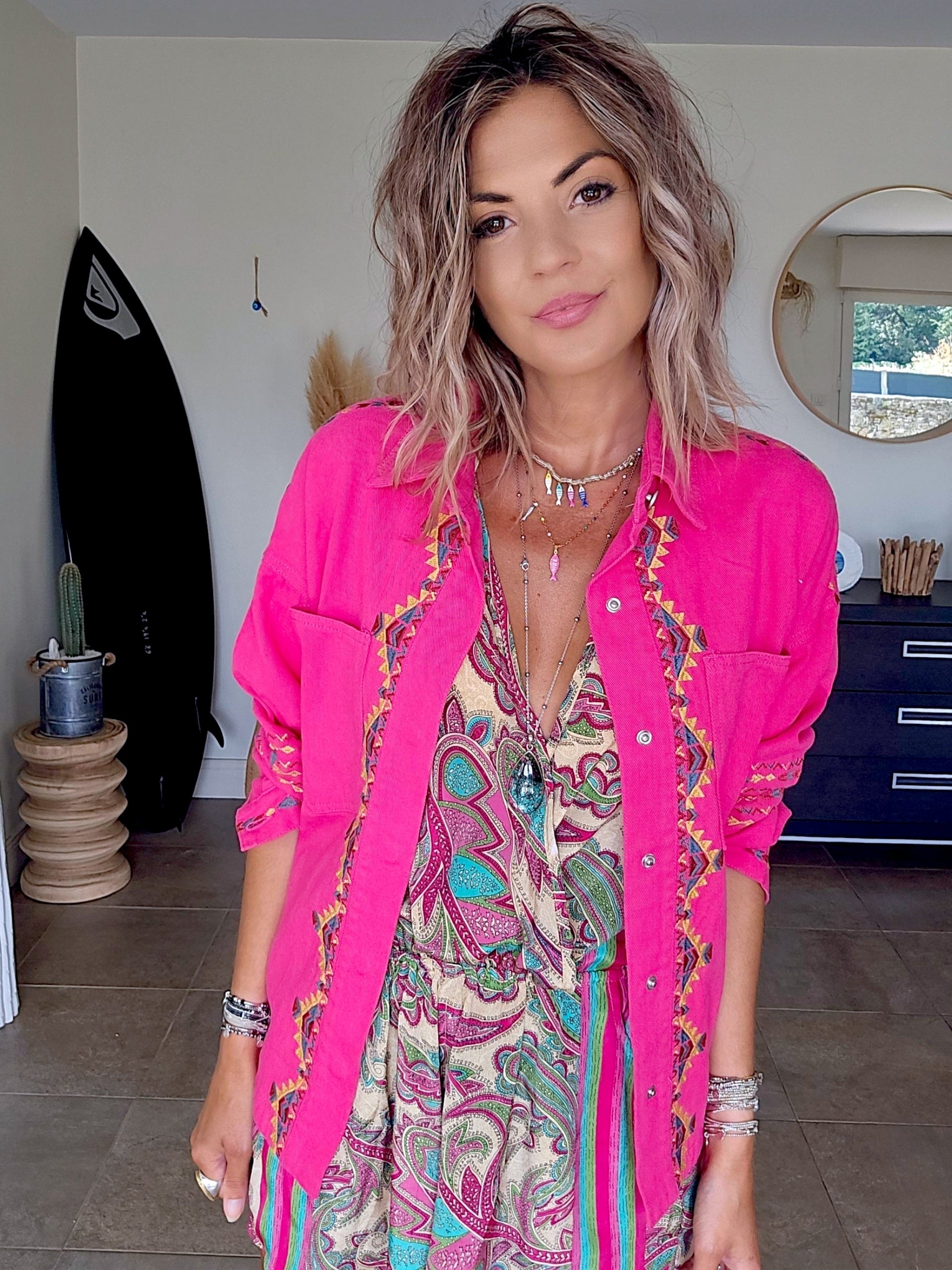 Veste surchemise fuchsia