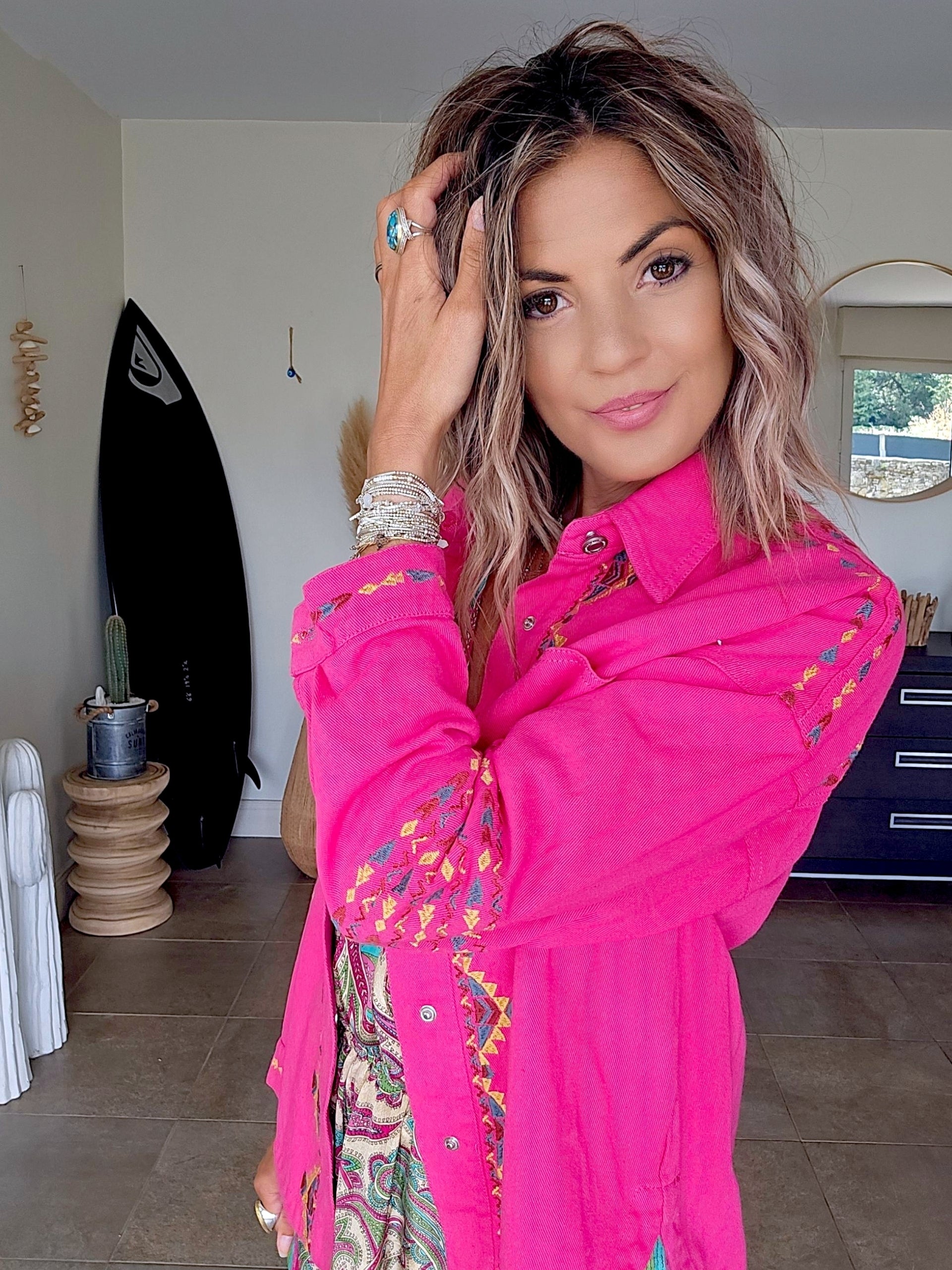 Veste surchemise fuchsia