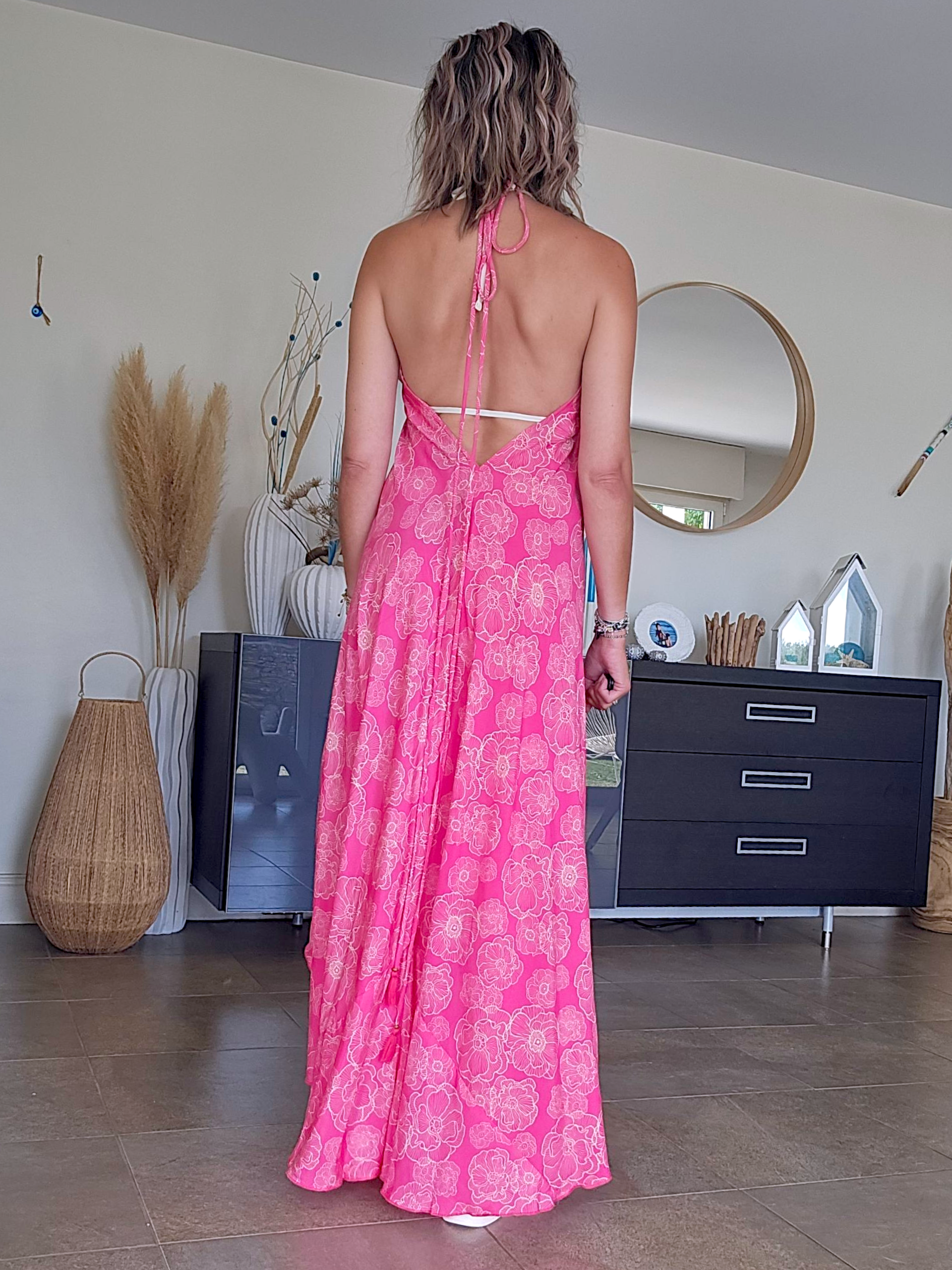 Robe dos nu rose fuchsia