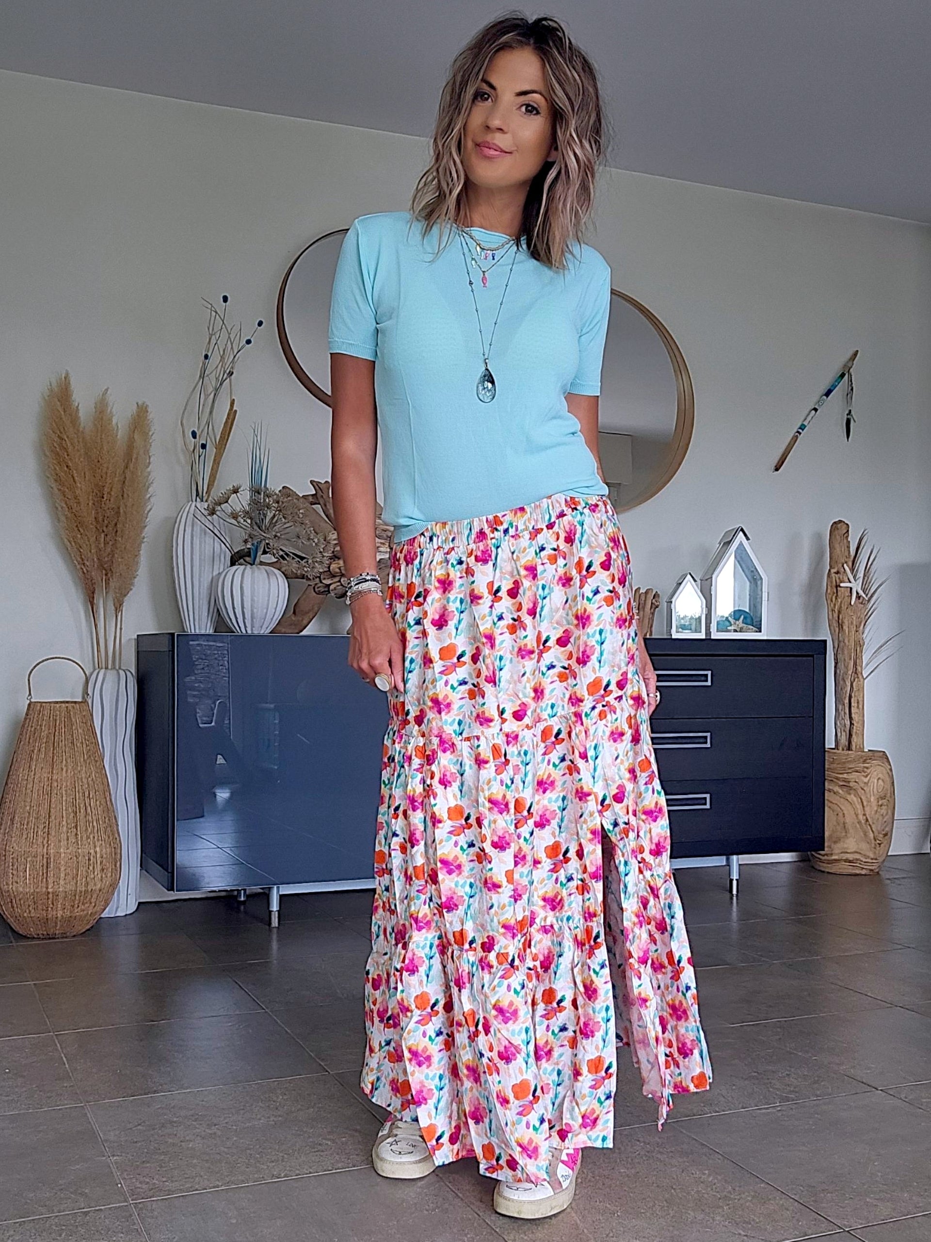Pull maille fine bleu ciel