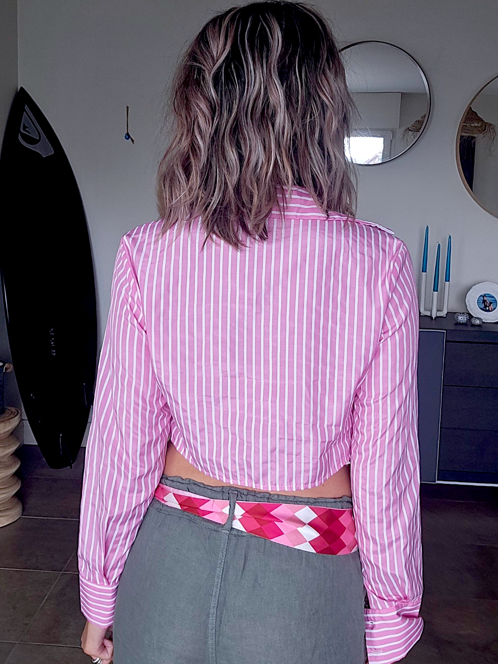 Chemise rayée rose
