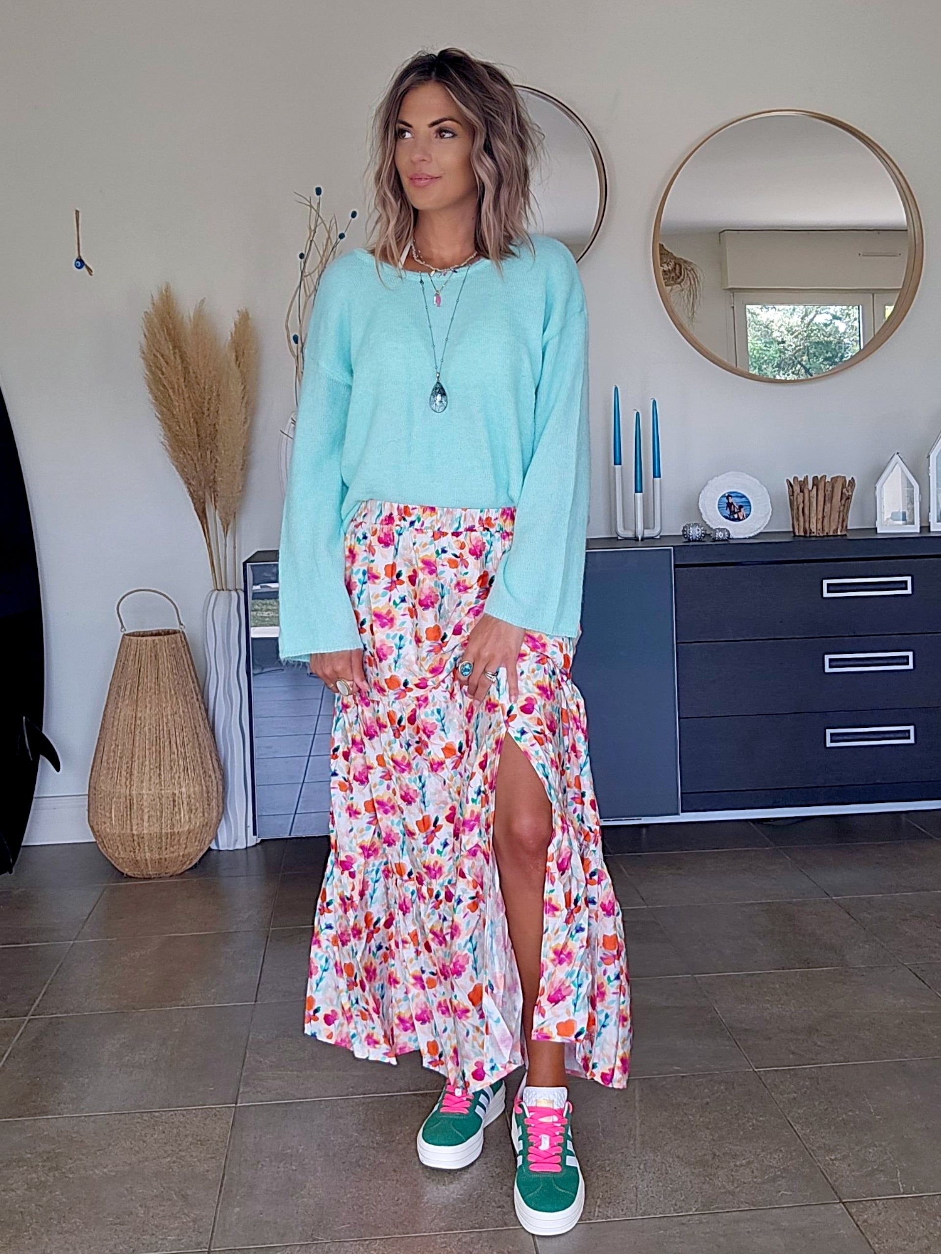 Pull doux menthe-bleu ciel