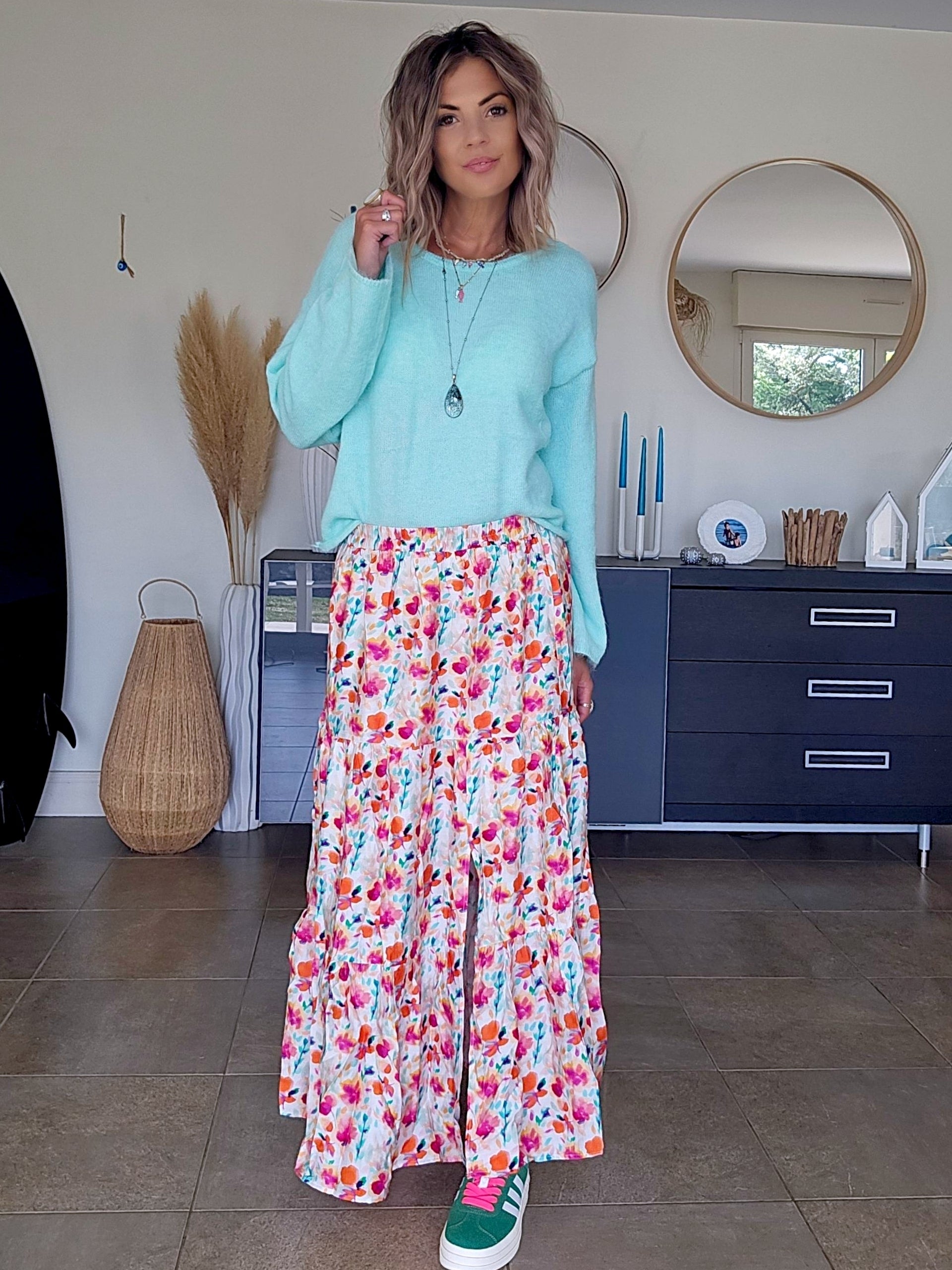 Pull doux menthe-bleu ciel