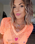T-shirt skull orange fluo